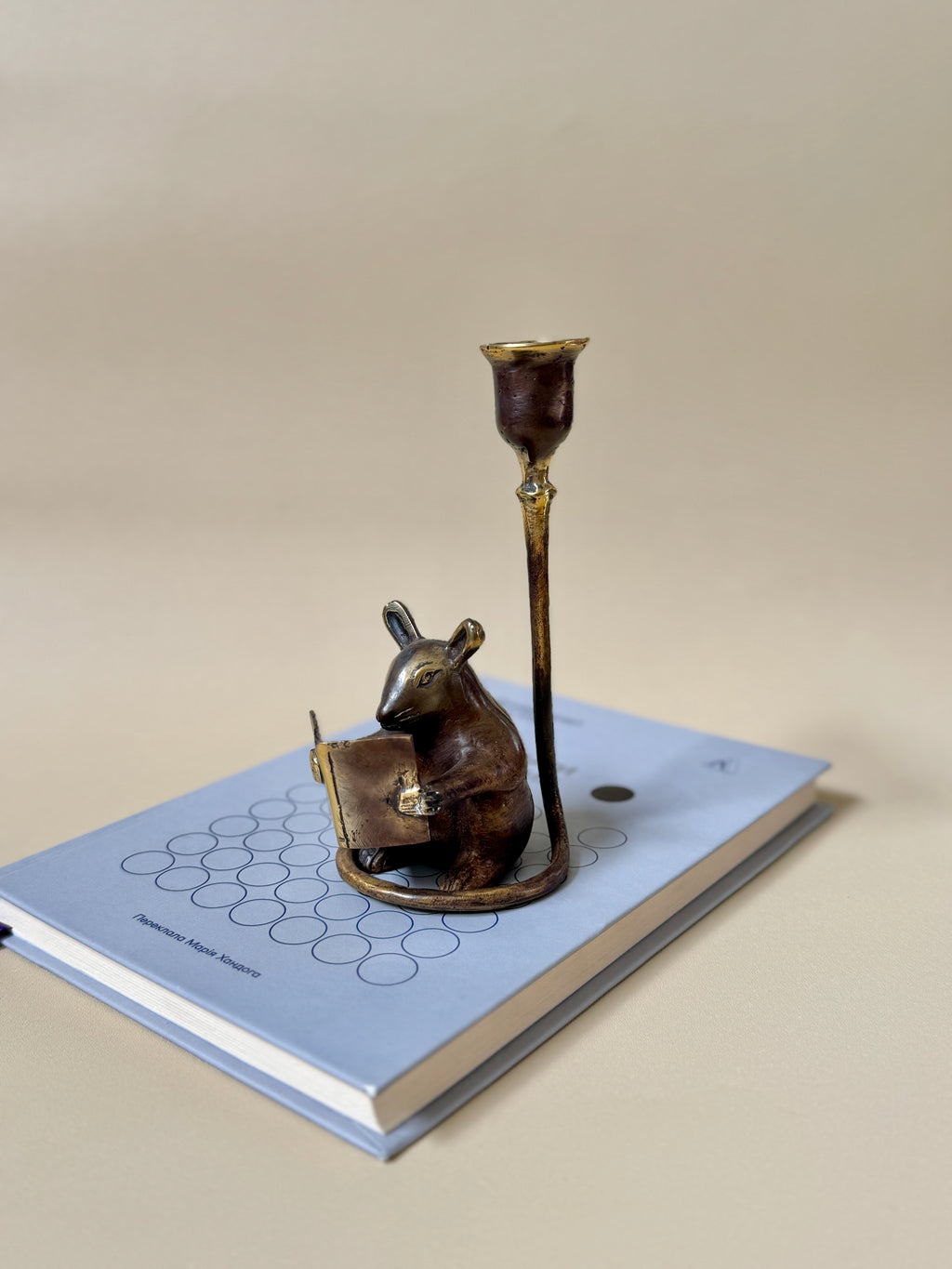 Antique Brass Mouse Candleholder, Vintage home gift