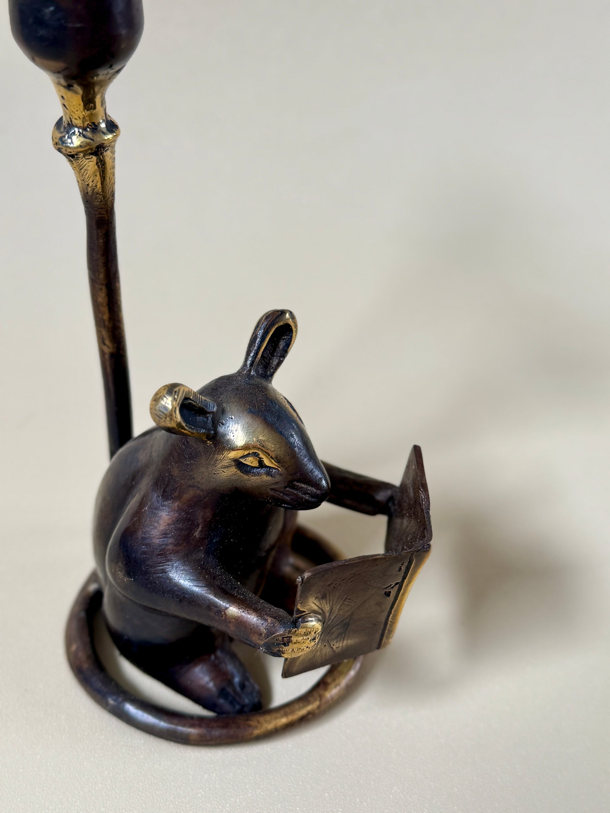 Antique Brass Mouse Candleholder, Vintage home gift