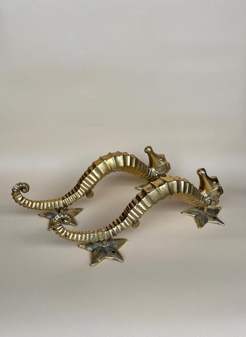 Vintage Brass Seahorse Door Handle "Poseidon’s Grip"
