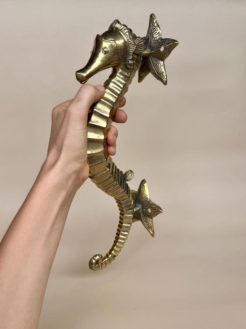 Vintage Brass Seahorse Door Handle "Poseidon’s Grip"