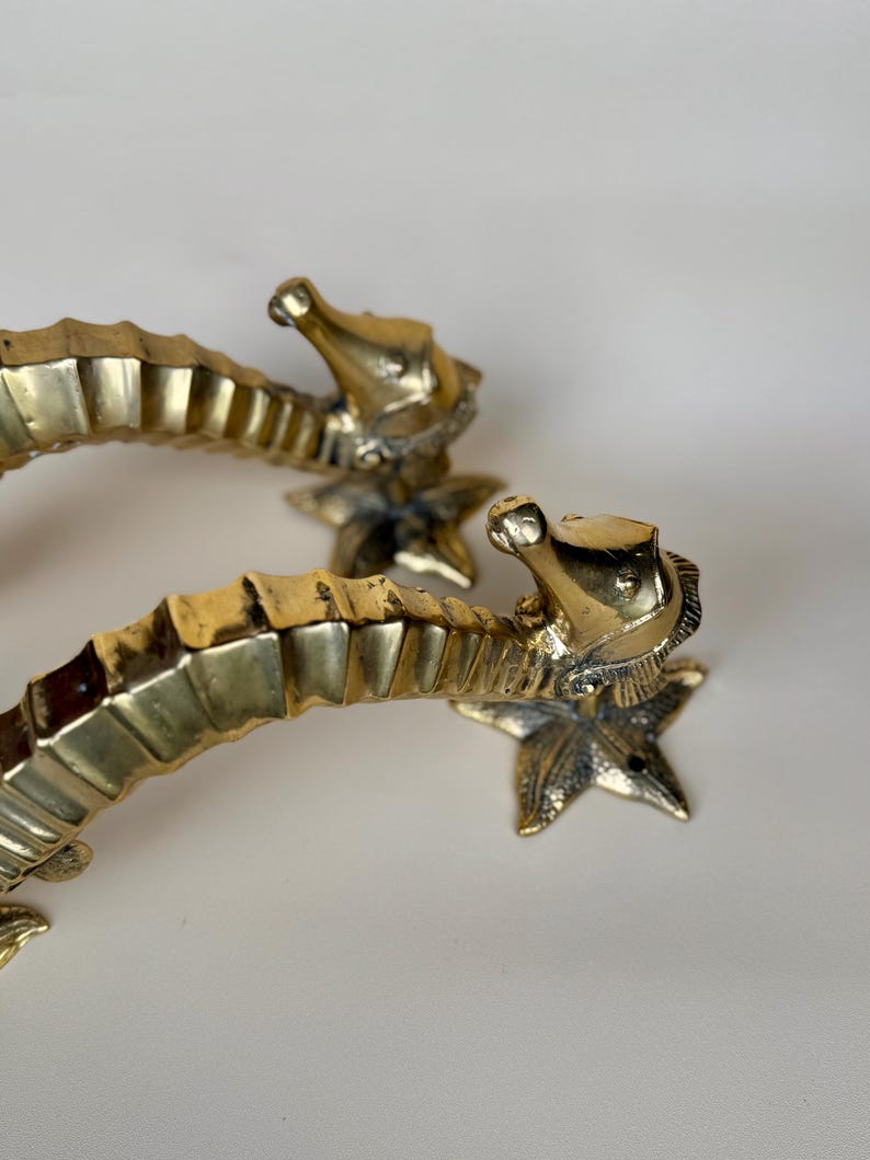Vintage Brass Seahorse Door Handle "Poseidon’s Grip"