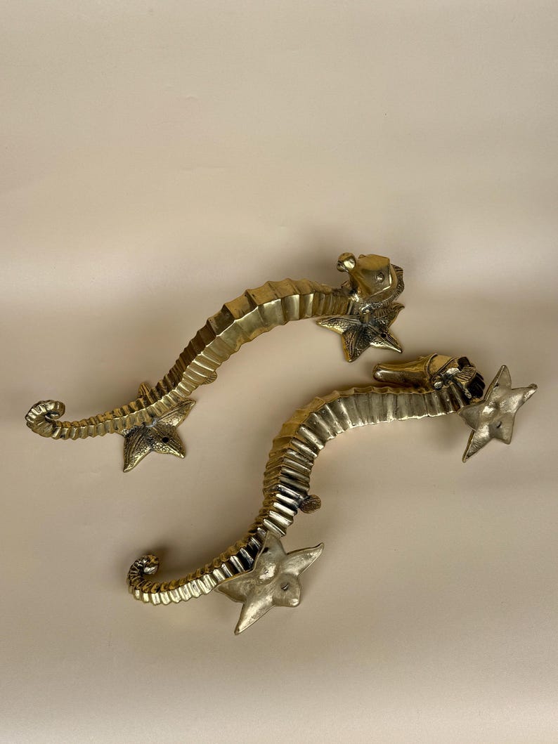 Vintage Brass Seahorse Door Handle "Poseidon’s Grip"