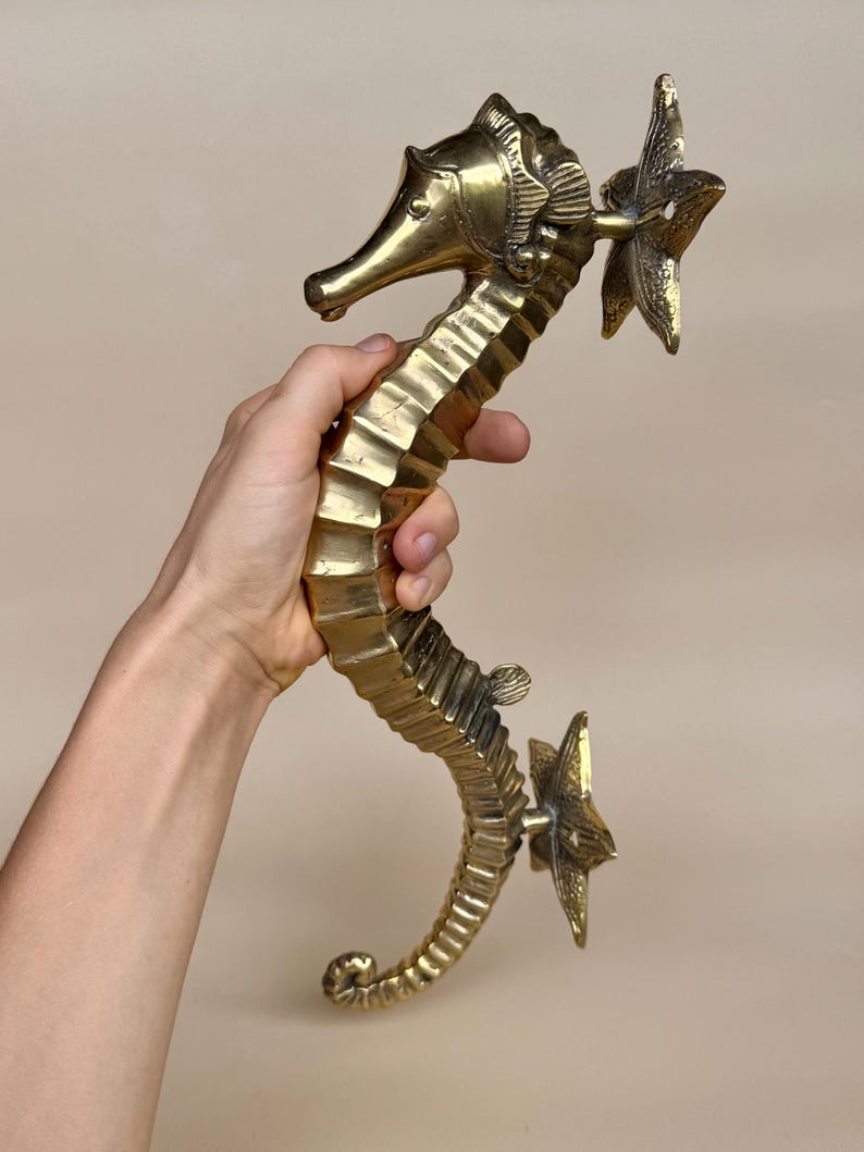 Vintage Brass Seahorse Door Handle "Poseidon’s Grip"