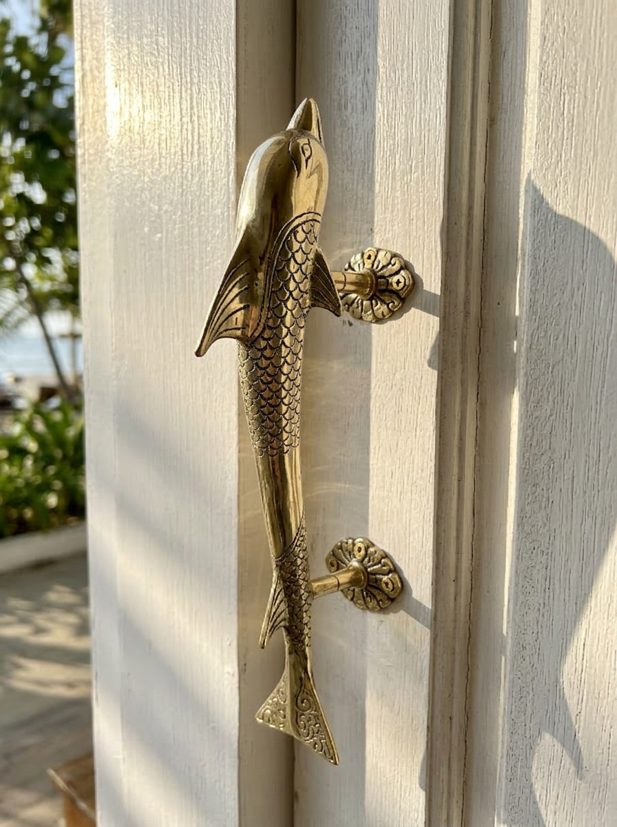 Vintage Brass Dolphin Door Handle "Oceania"