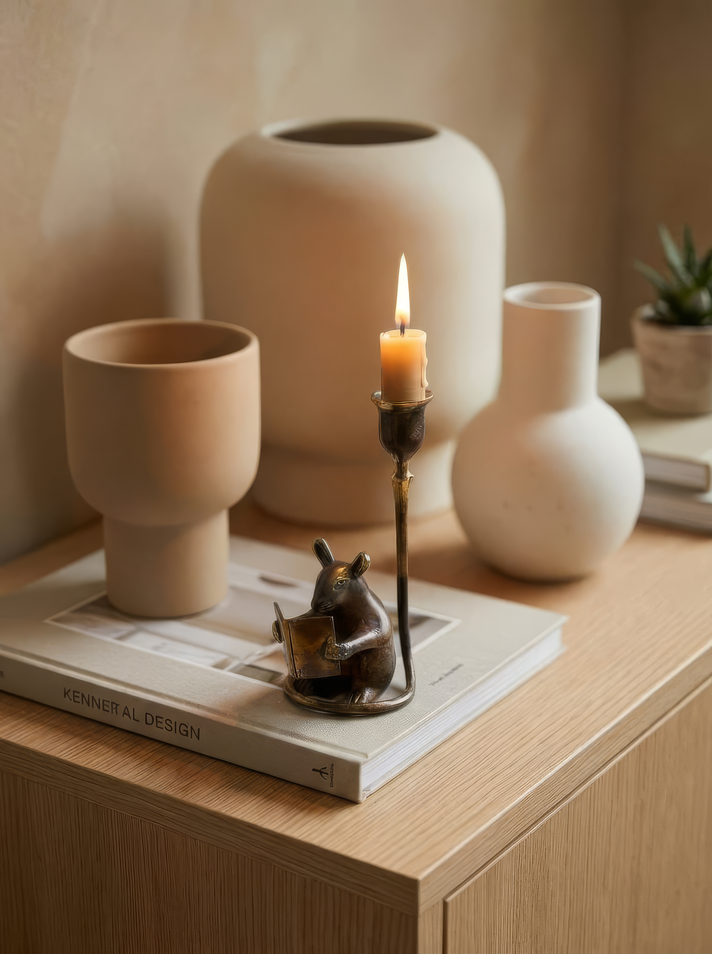 Antique Brass Mouse Candleholder, Vintage home gift