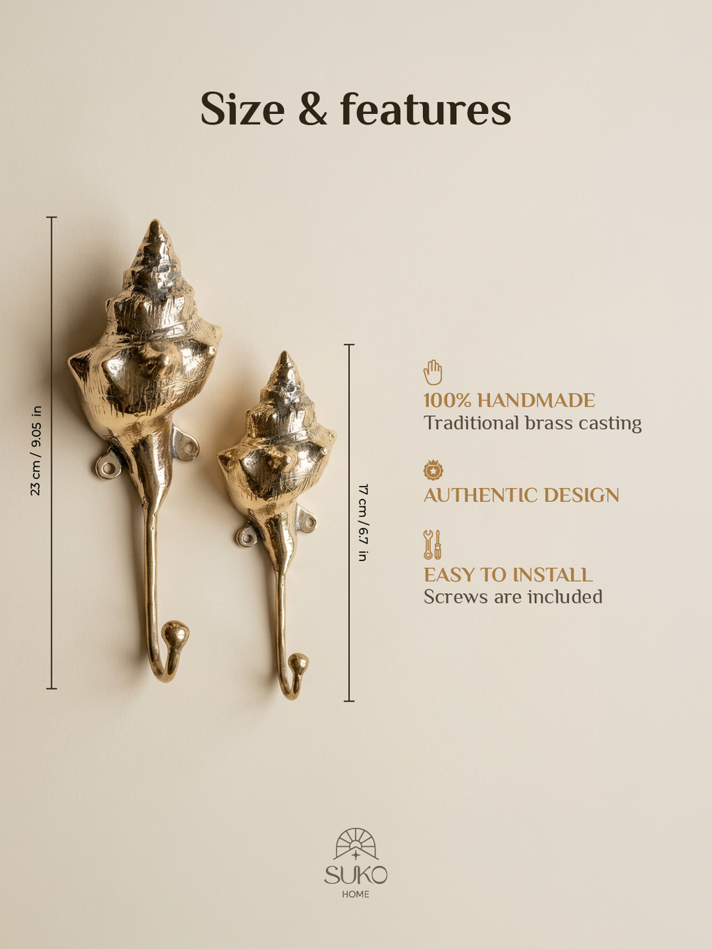 Brass Shell Wall Hook in gold