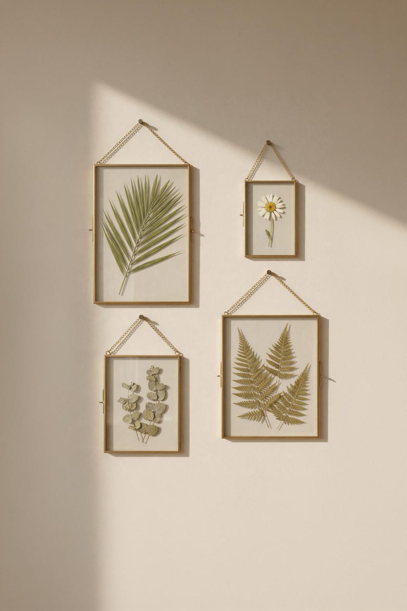 Vintage Glass & Brass Hanging Frames Set