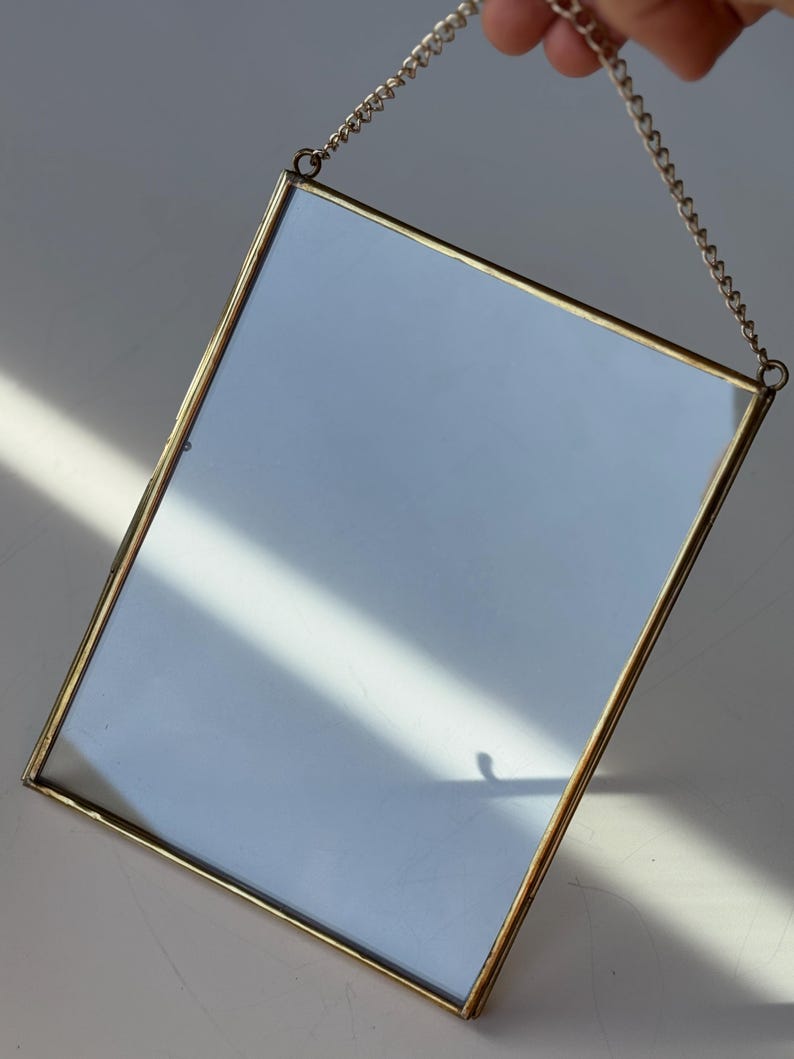 Vintage Glass & Brass Hanging Frames Set