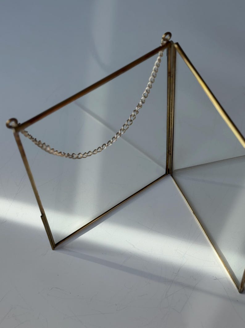Vintage Glass & Brass Hanging Frames Set