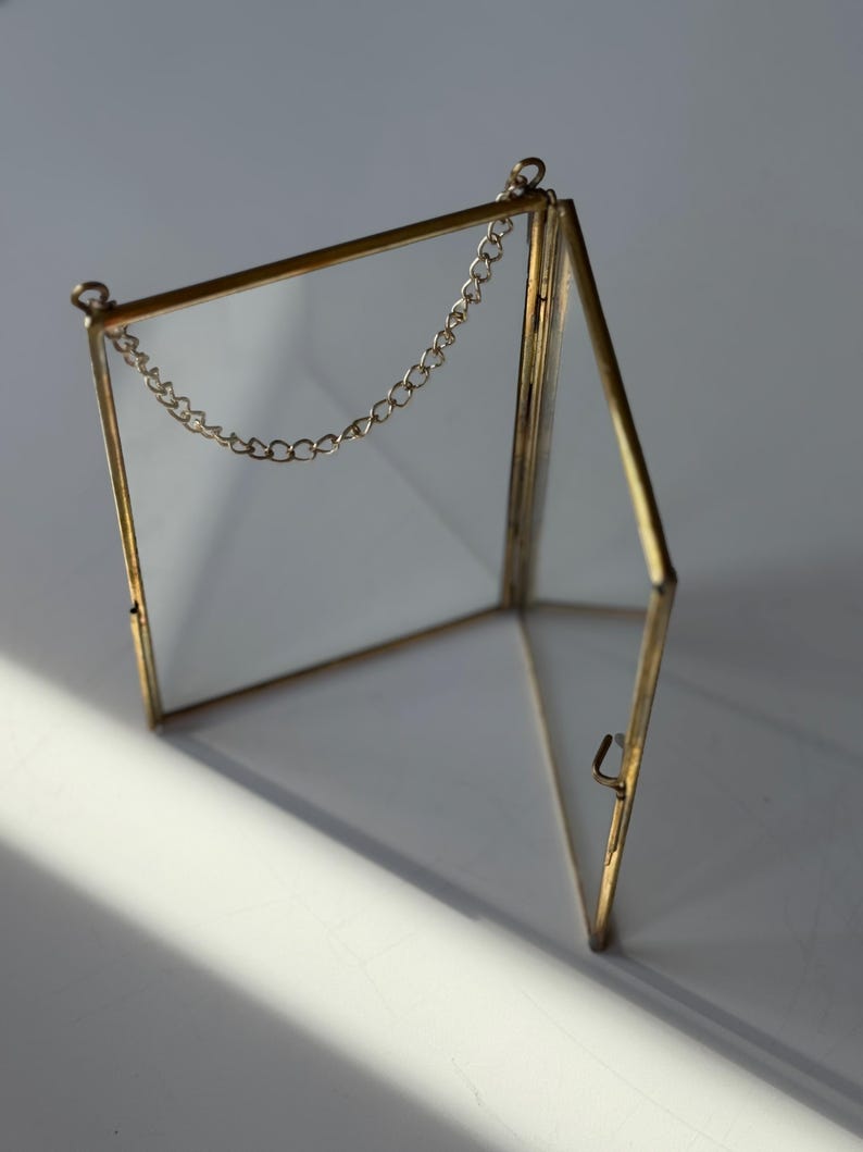 Vintage Glass & Brass Hanging Frames Set