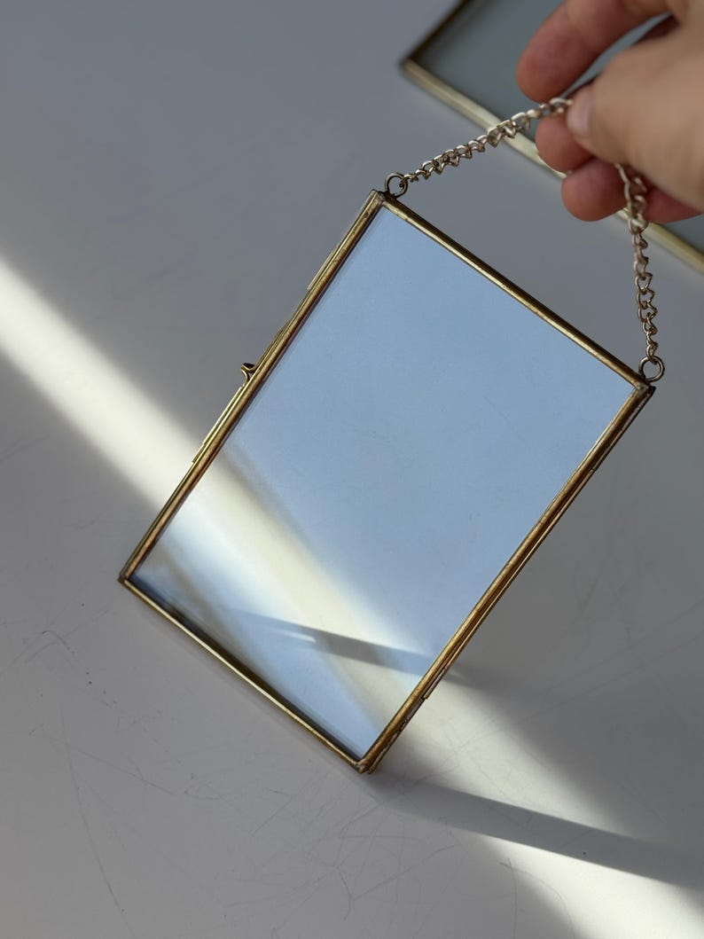Vintage Glass & Brass Hanging Frames Set