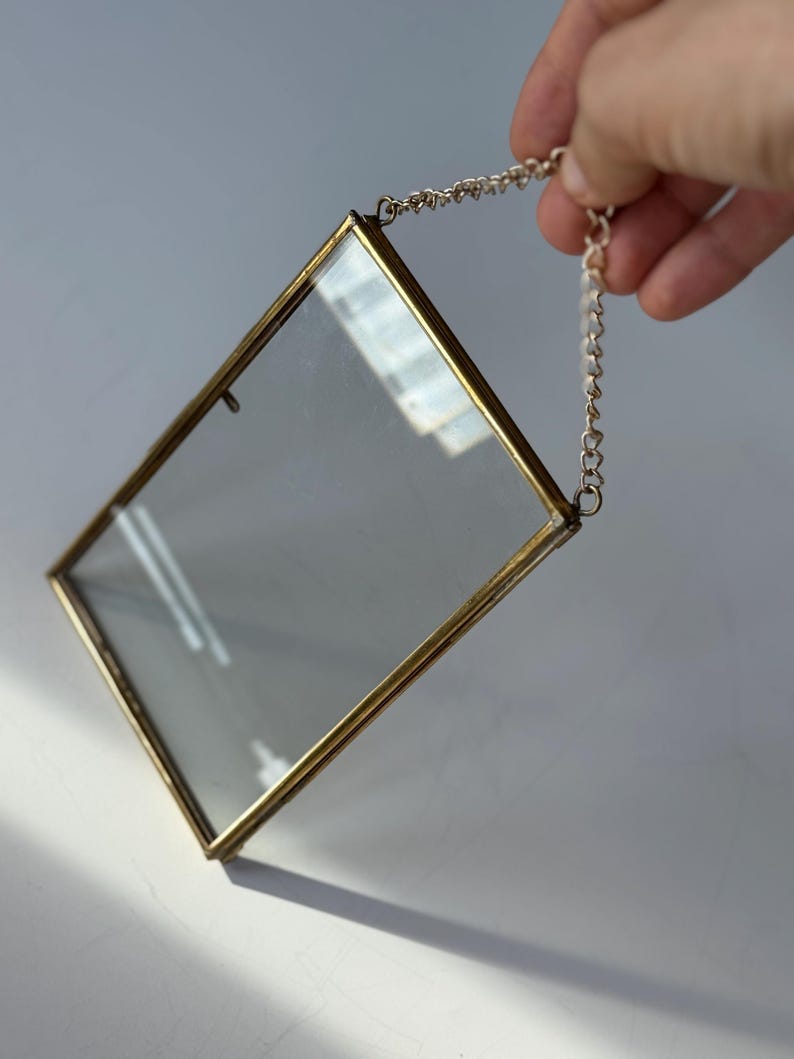 Vintage Glass & Brass Hanging Frames Set