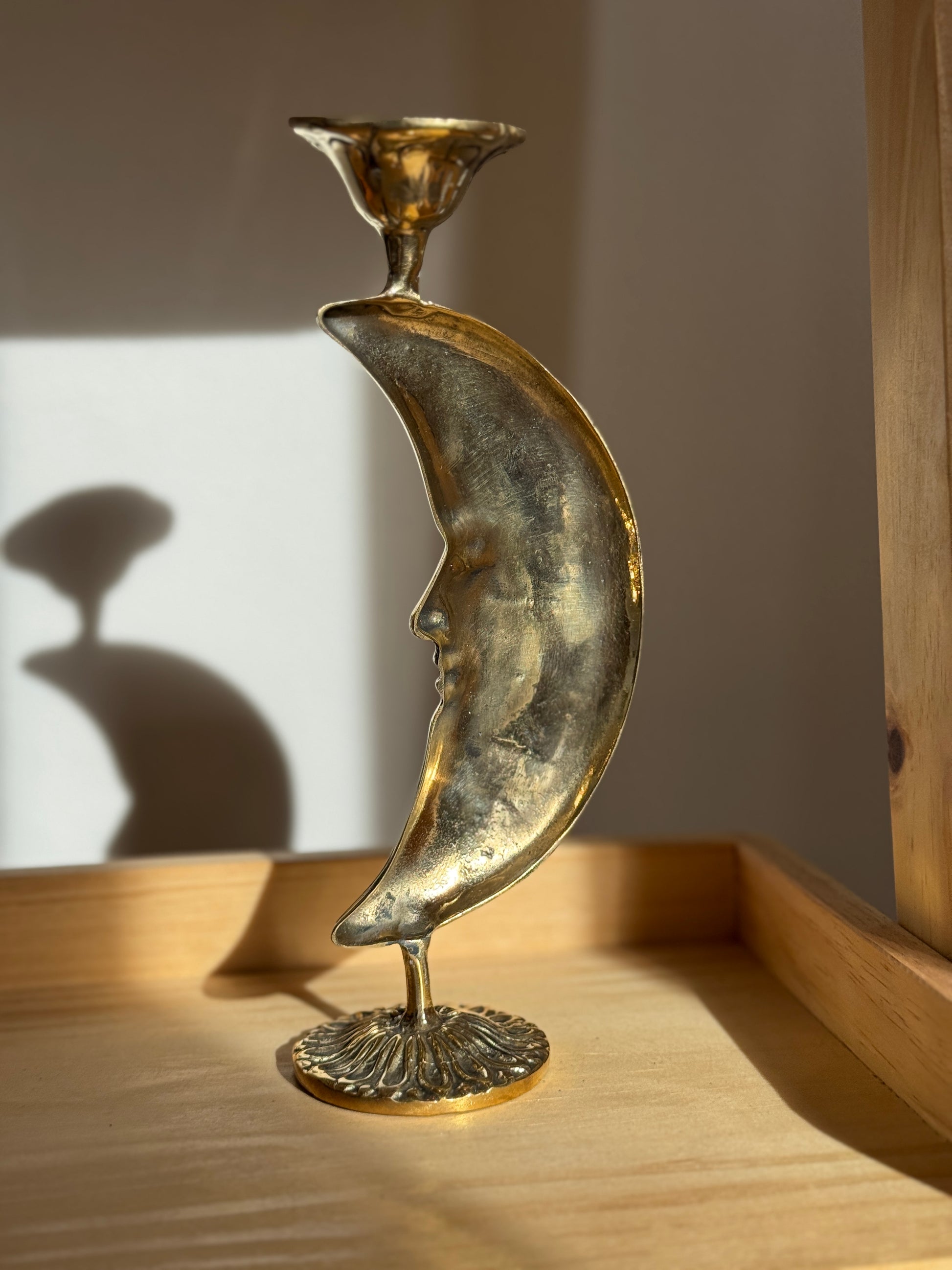 Brass Crescent Moon Candleholder | Celestial Vintage Decor