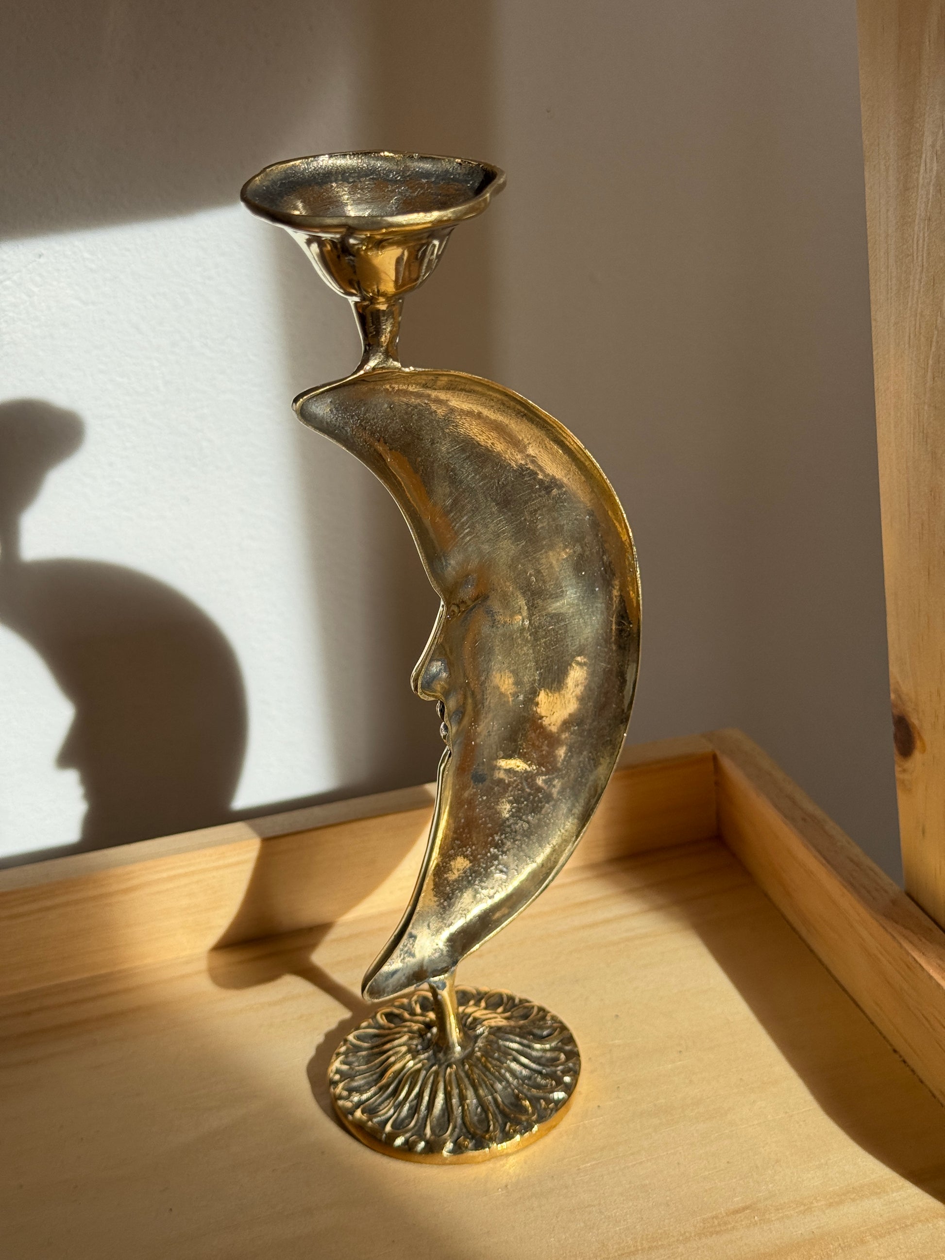 Brass Crescent Moon Candleholder | Celestial Vintage Decor