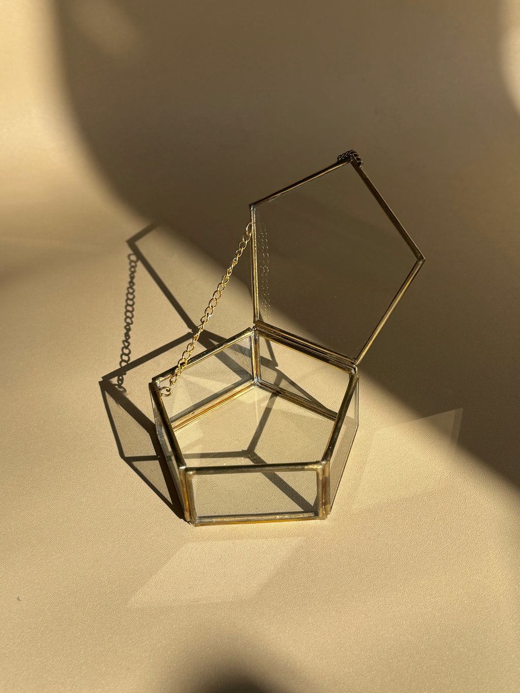 Glass & Brass Pentagon Jewelry Box