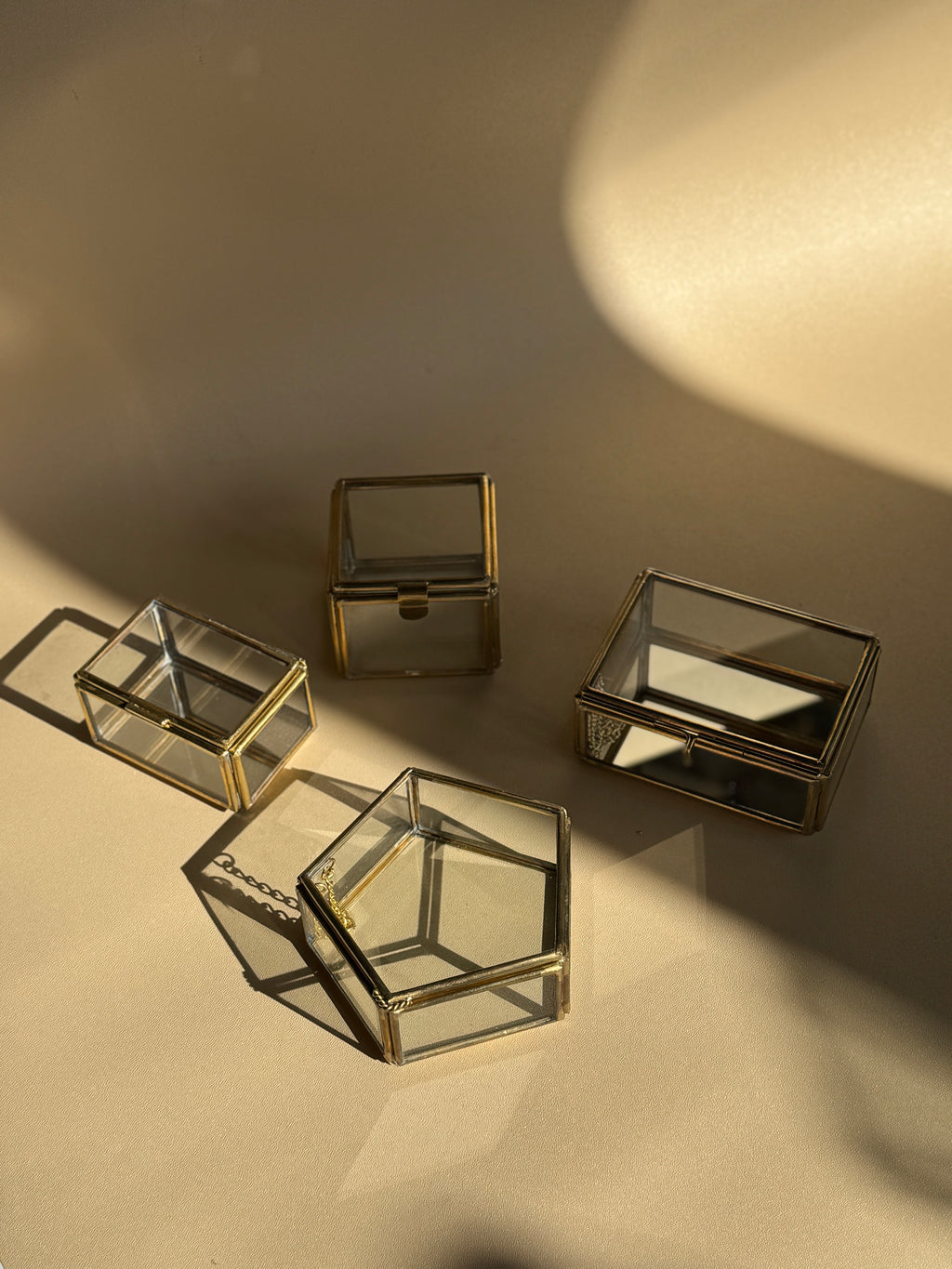 Glass & Brass Pentagon Jewelry Box