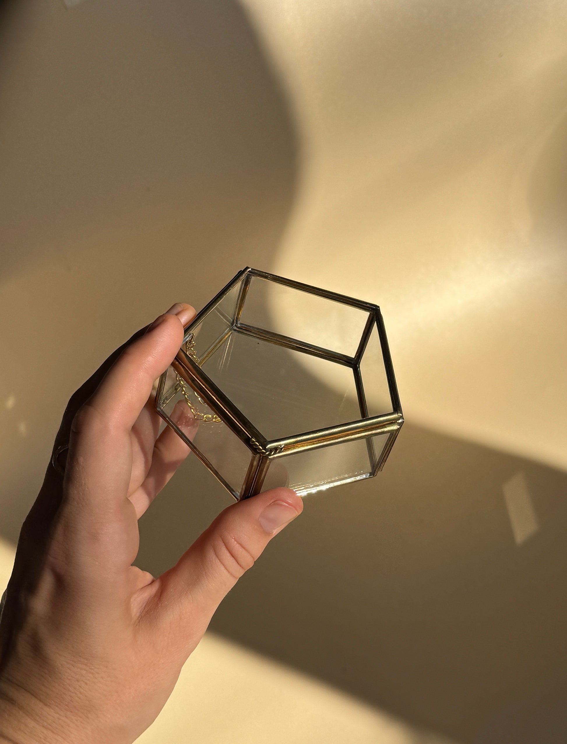 Glass & Brass Pentagon Jewelry Box