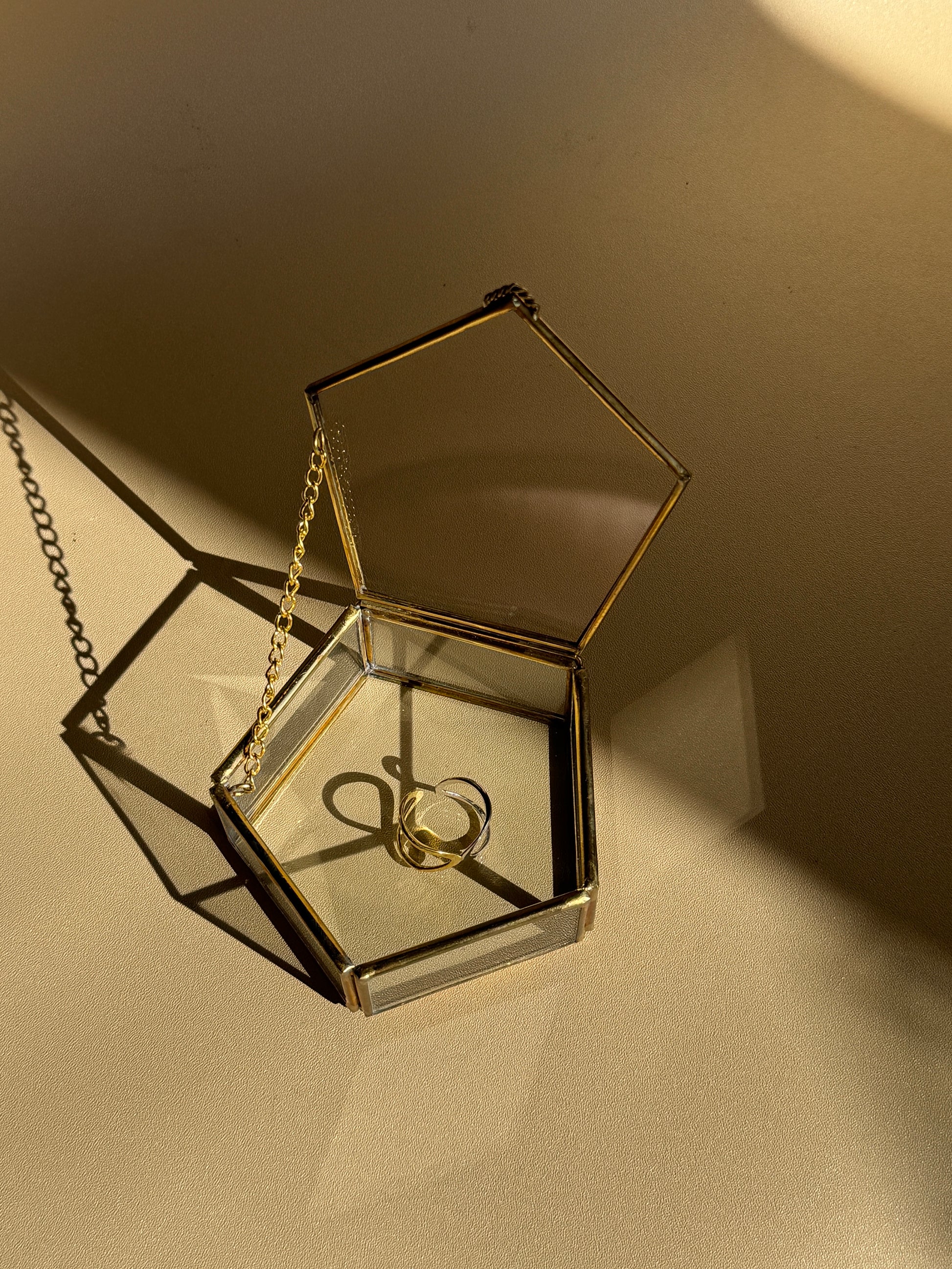 Glass & Brass Pentagon Jewelry Box