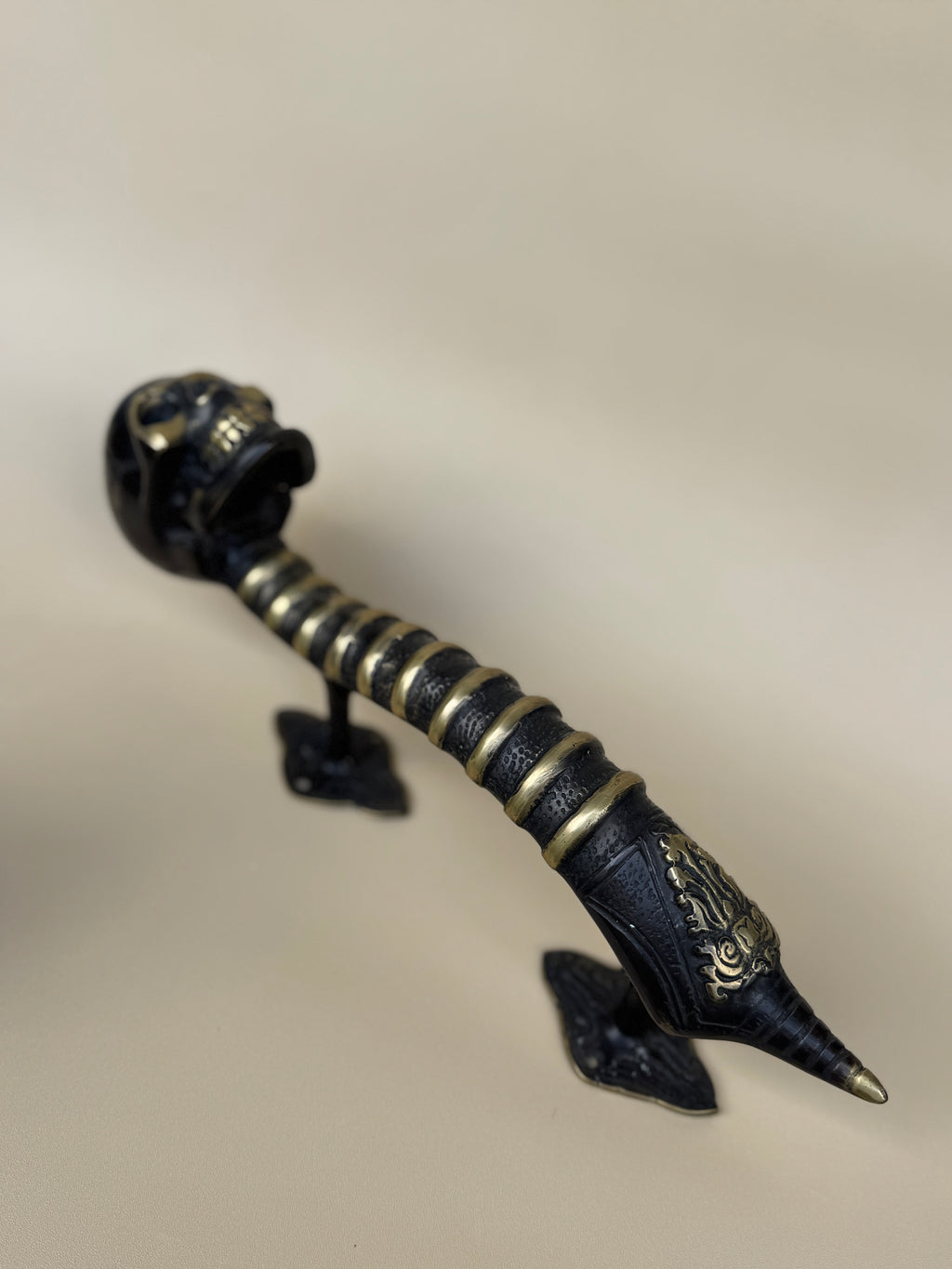 Gothic Brass Skull Door Handle "Spine & Cranium"