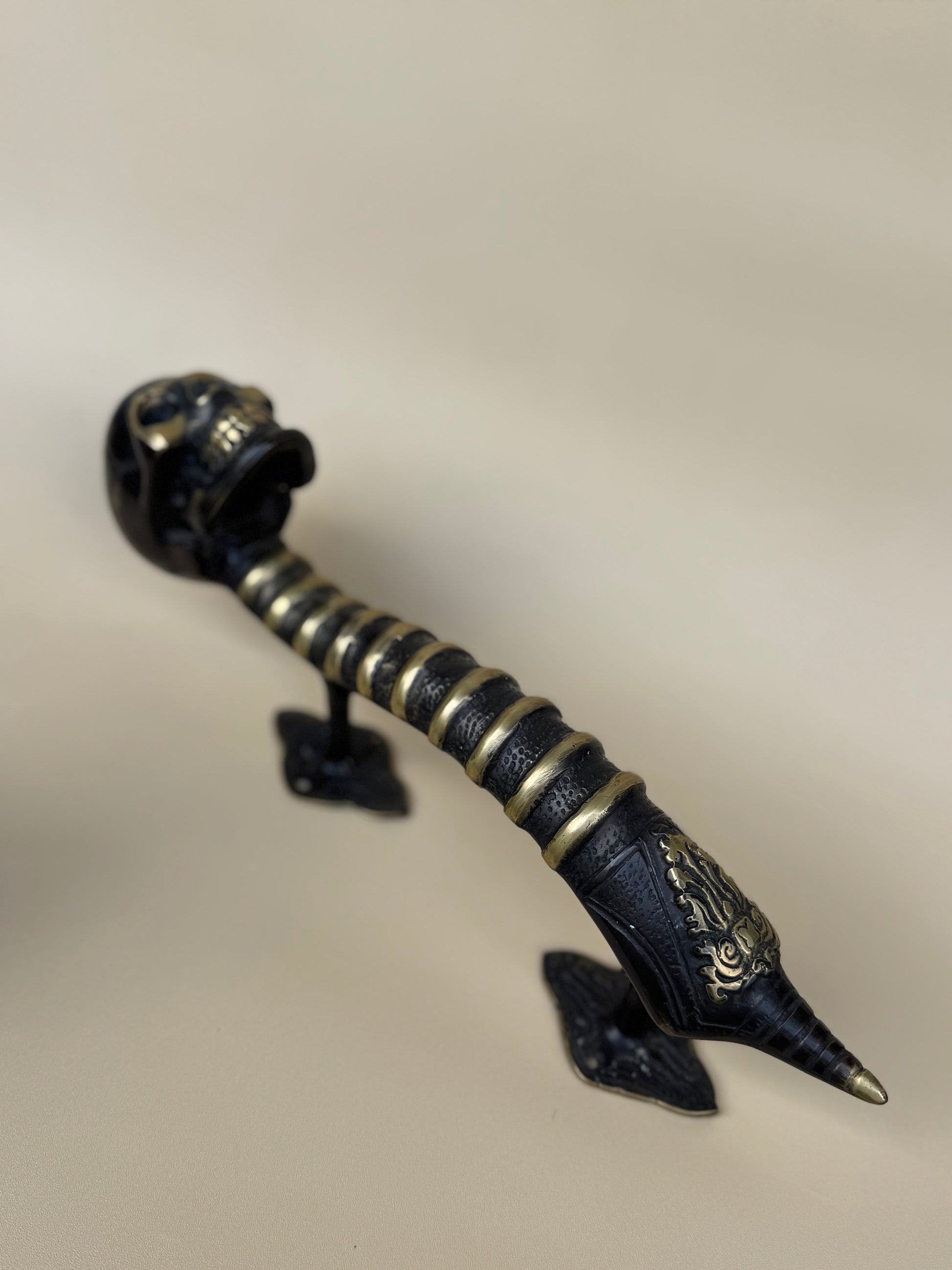 Gothic Brass Skull Door Handle "Spine & Cranium"
