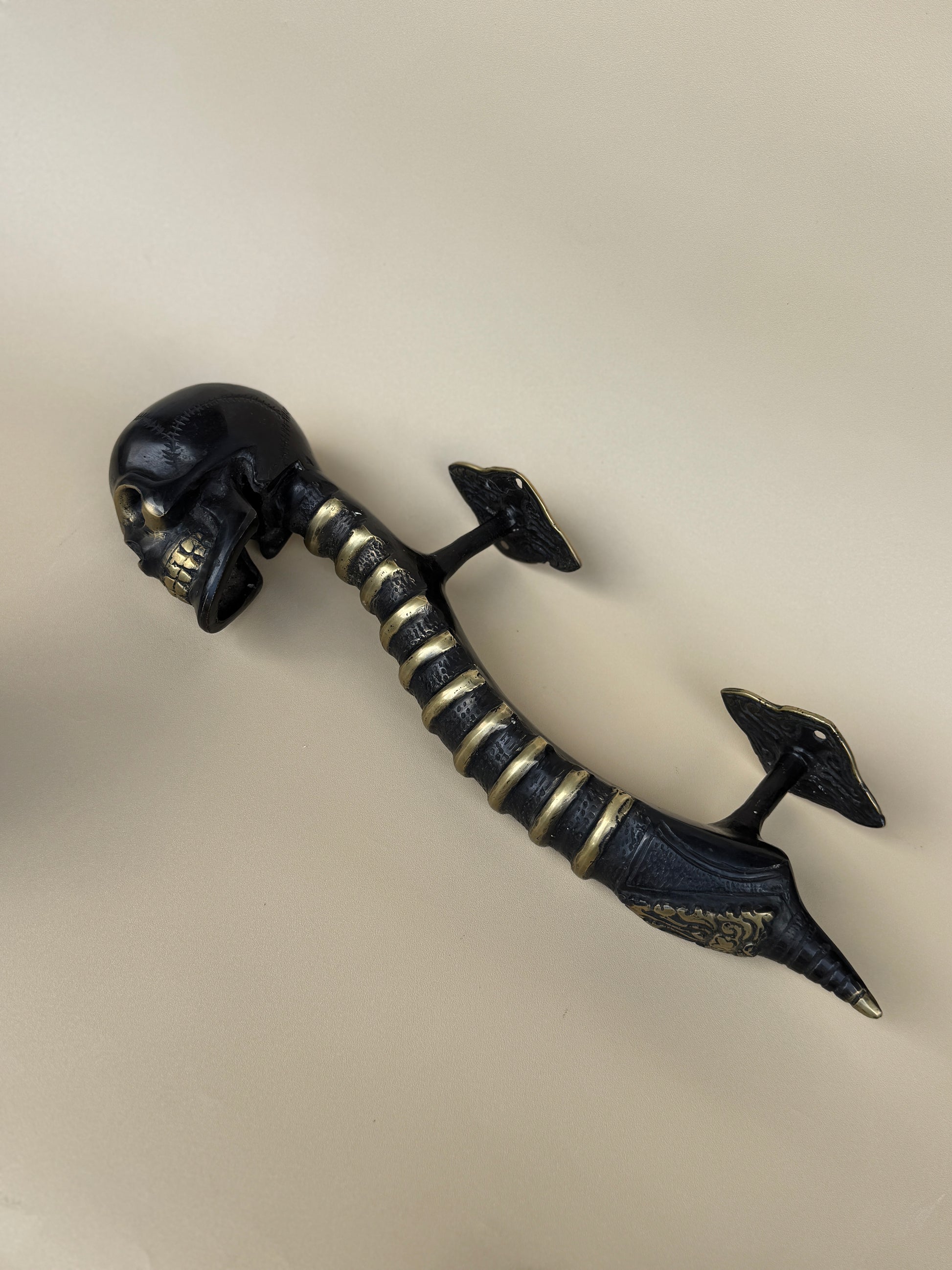 Gothic Brass Skull Door Handle "Spine & Cranium"