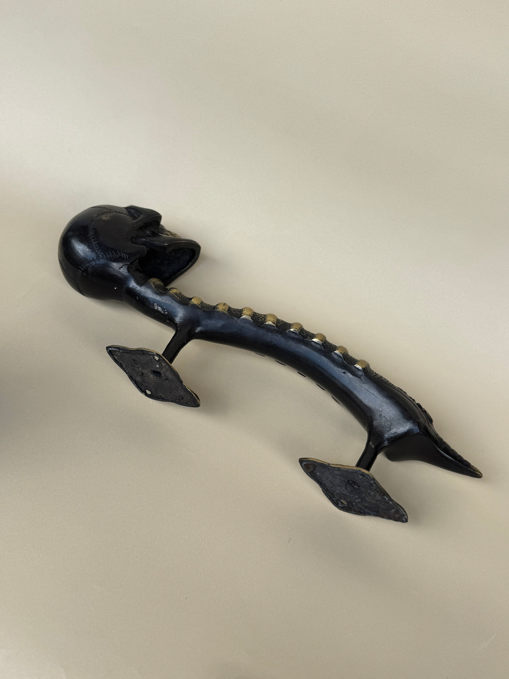 Gothic Brass Skull Door Handle "Spine & Cranium"