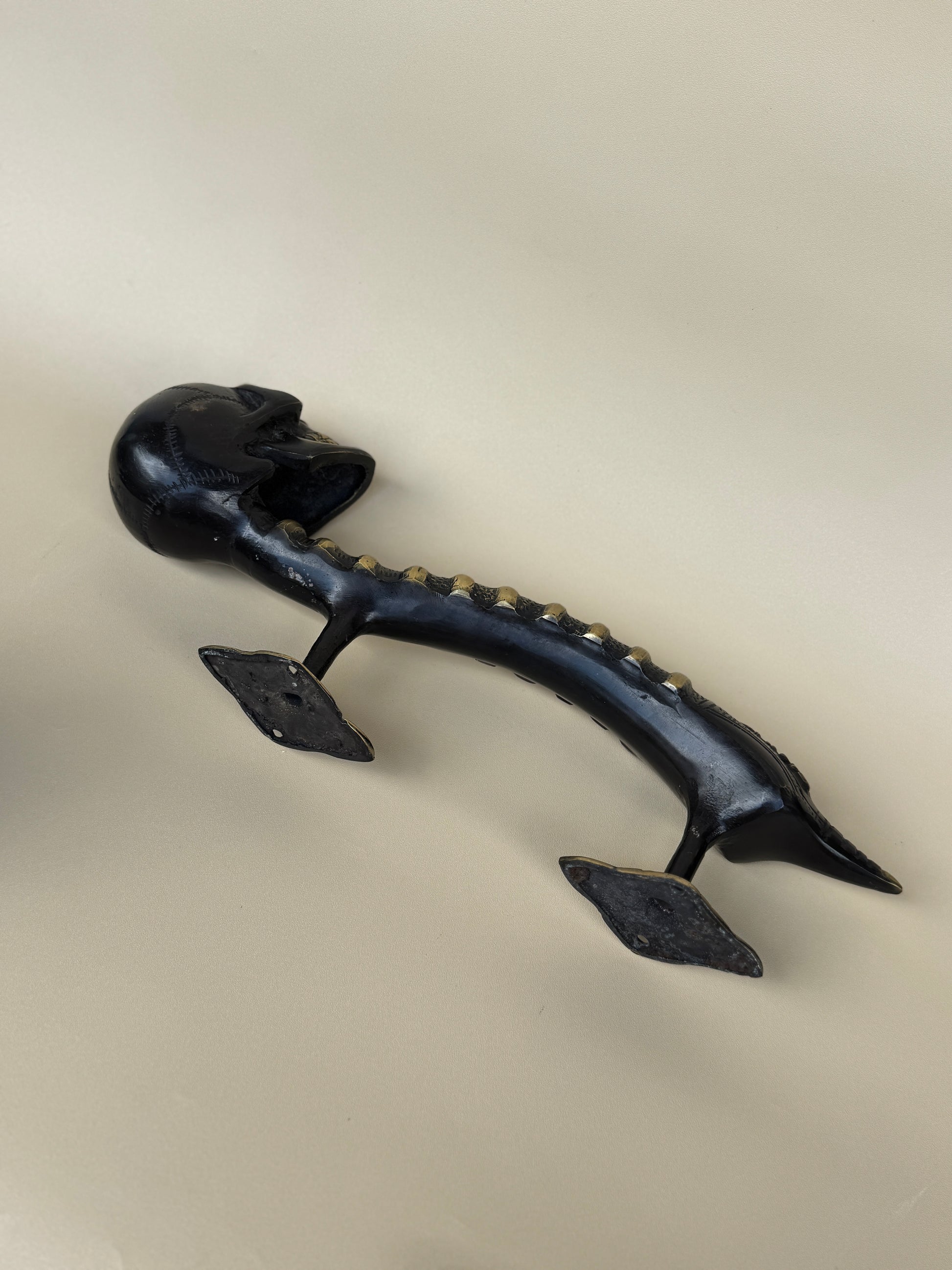 Gothic Brass Skull Door Handle "Spine & Cranium"