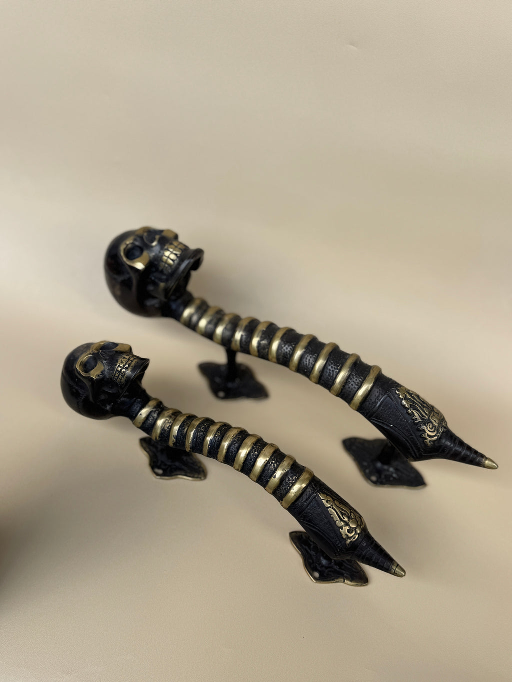 Gothic Brass Skull Door Handle "Spine & Cranium"