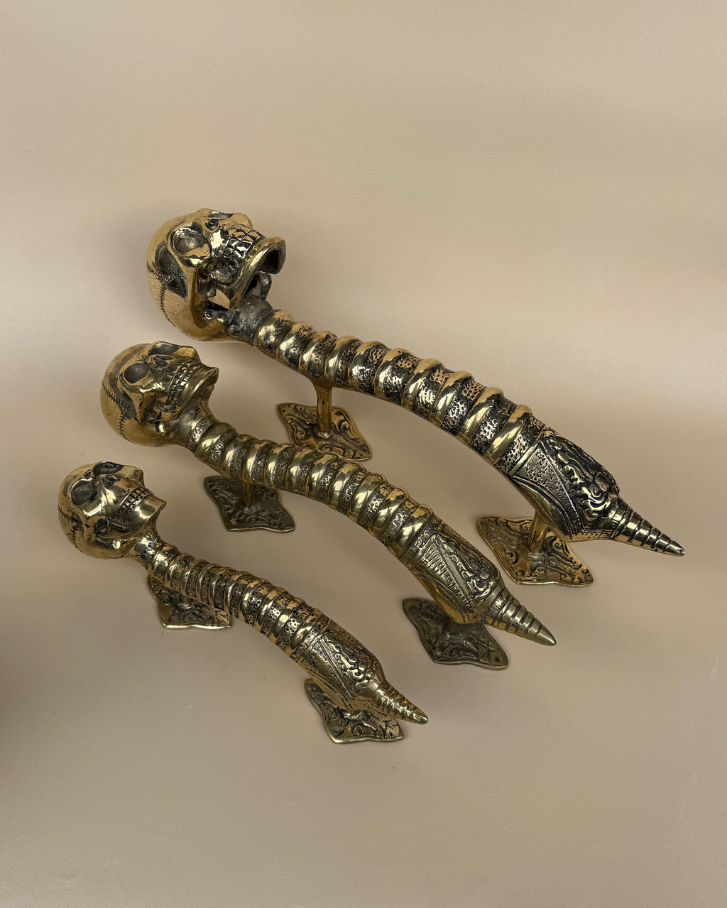 Gothic Brass Skull Door Handle "Spine & Cranium"