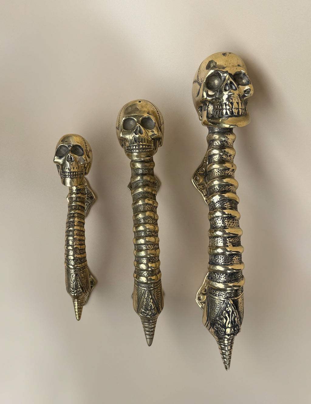 Gothic Brass Skull Door Handle "Spine & Cranium"