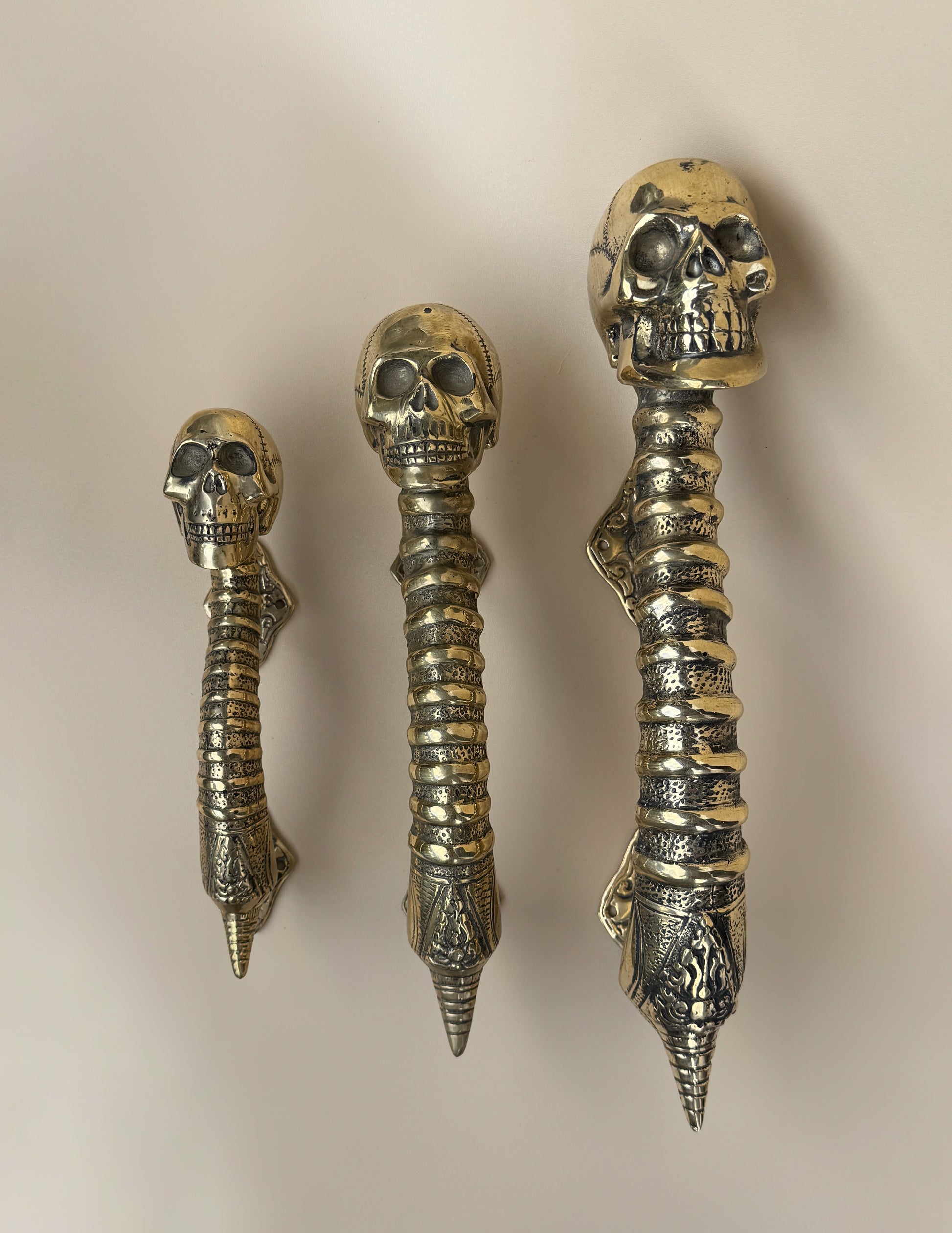Gothic Brass Skull Door Handle "Spine & Cranium"