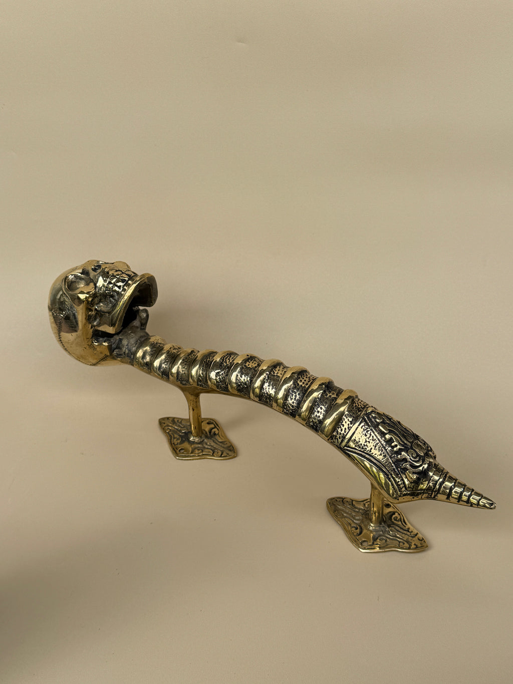 Gothic Brass Skull Door Handle "Spine & Cranium"