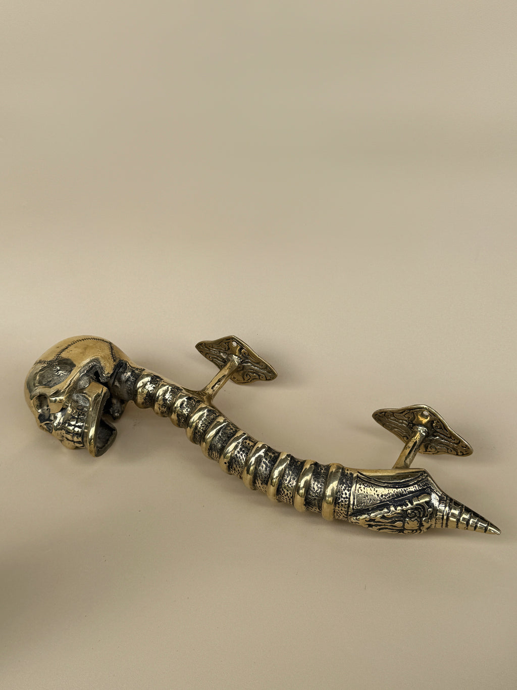 Gothic Brass Skull Door Handle "Spine & Cranium"