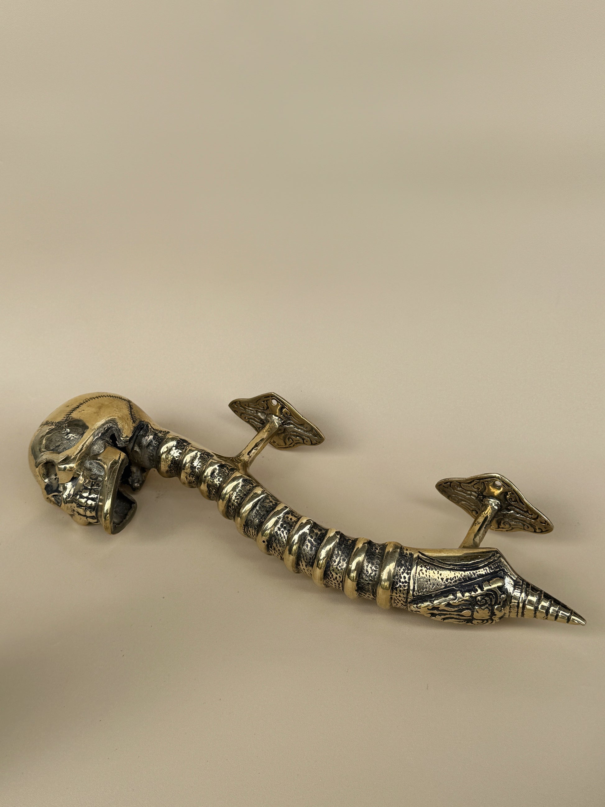 Gothic Brass Skull Door Handle "Spine & Cranium"
