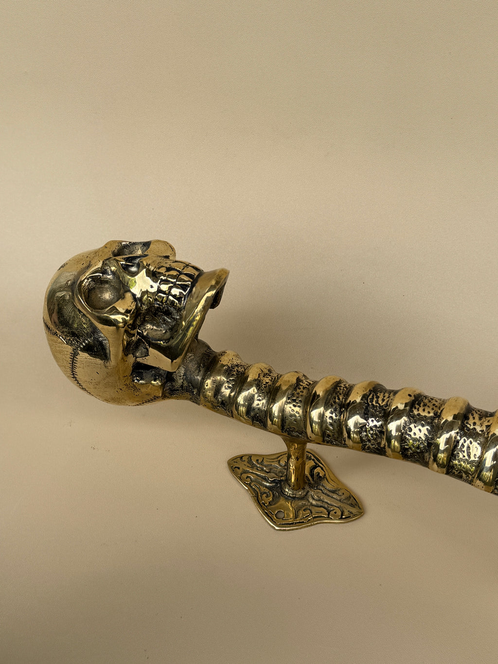 Gothic Brass Skull Door Handle "Spine & Cranium"
