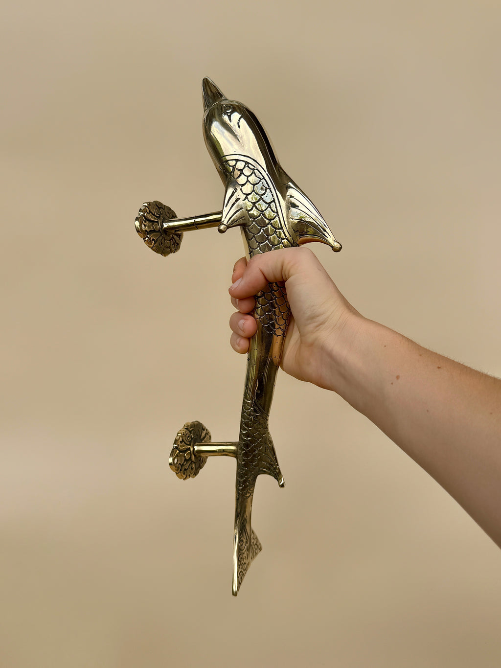 Vintage Brass Dolphin Door Handle "Oceania"