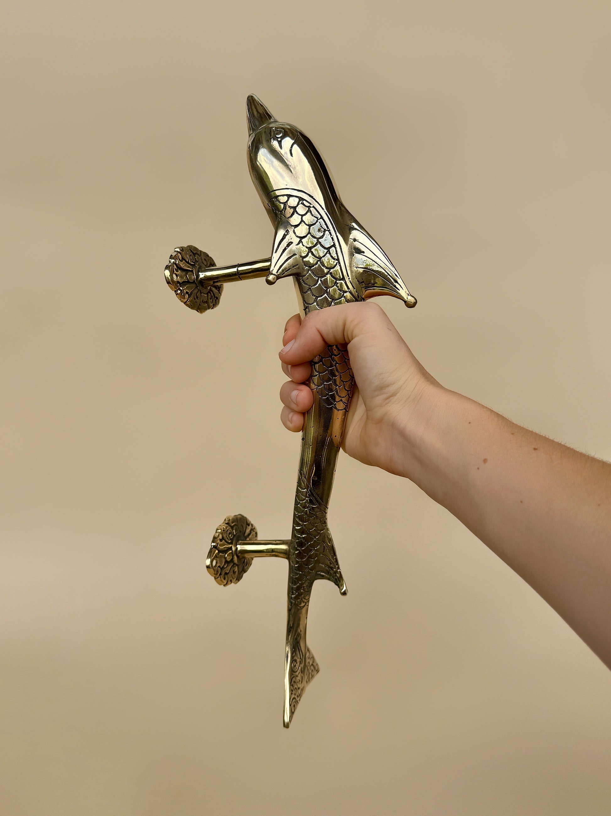 Vintage Brass Dolphin Door Handle "Oceania"