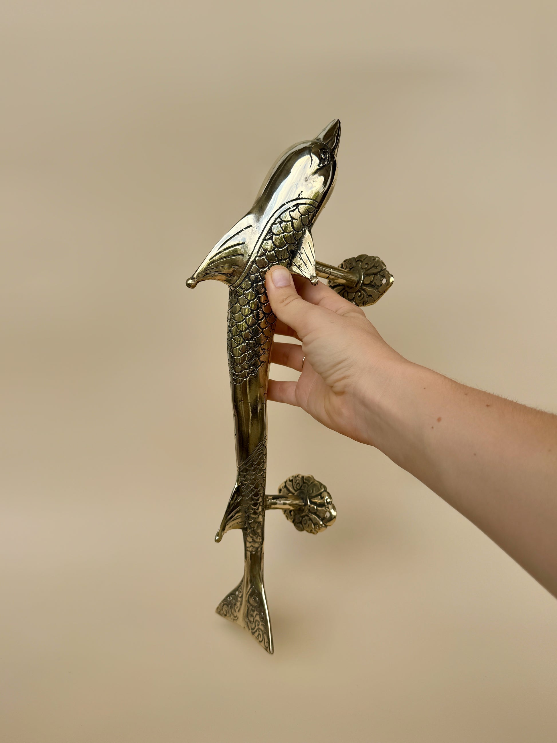 Vintage Brass Dolphin Door Handle "Oceania"