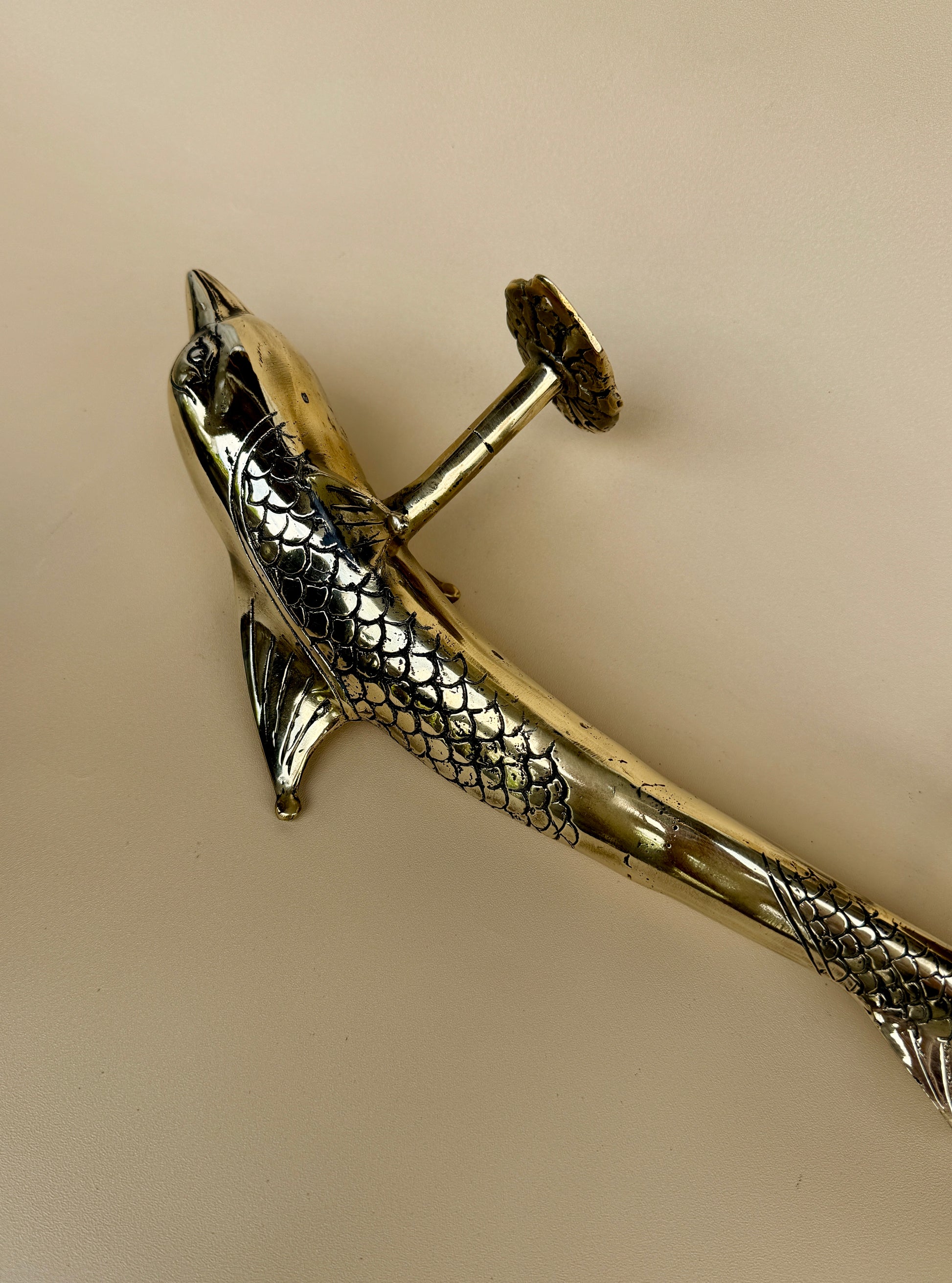 Vintage Brass Dolphin Door Handle "Oceania"