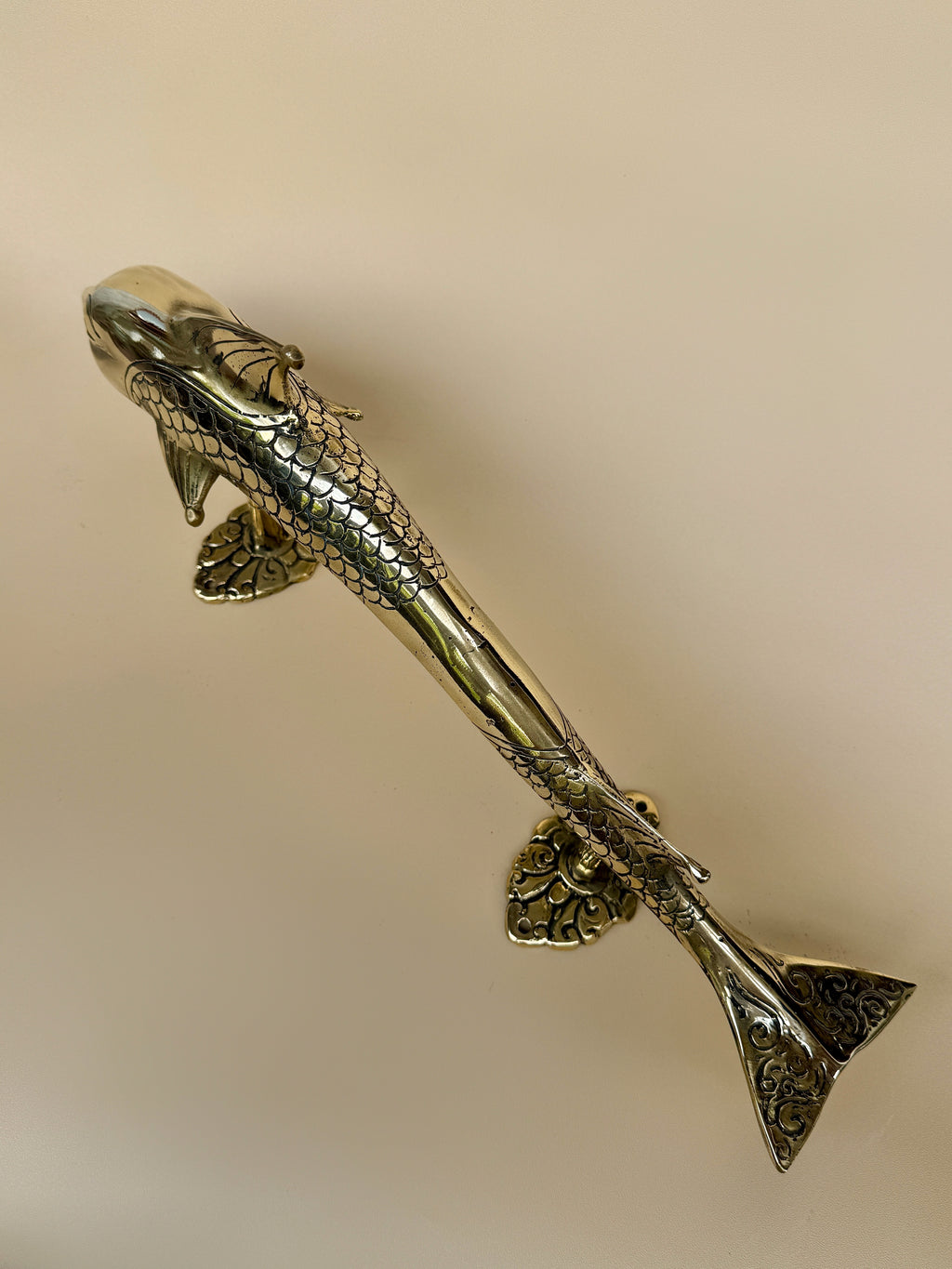 Vintage Brass Dolphin Door Handle "Oceania"