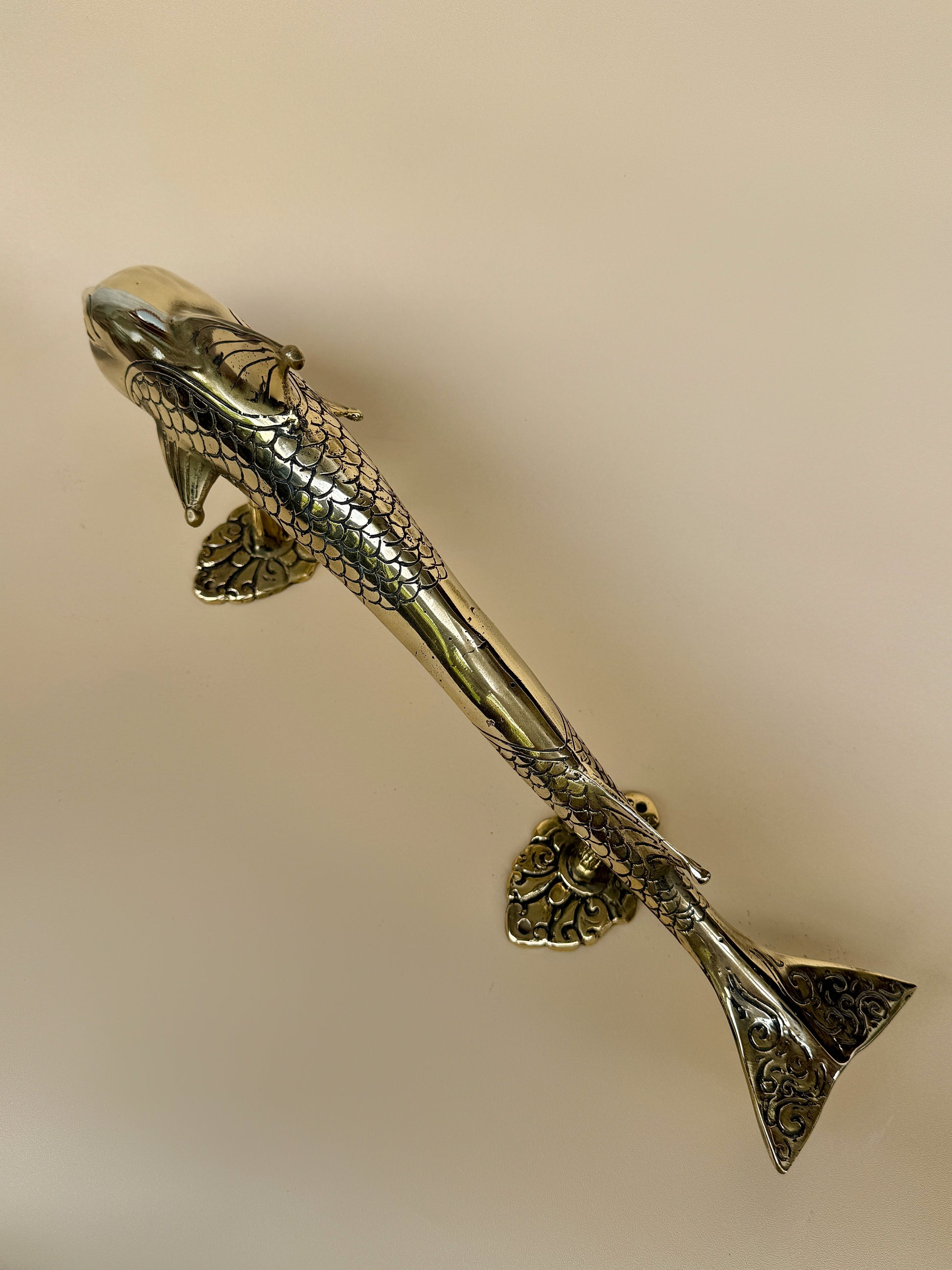 Vintage Brass Dolphin Door Handle "Oceania"