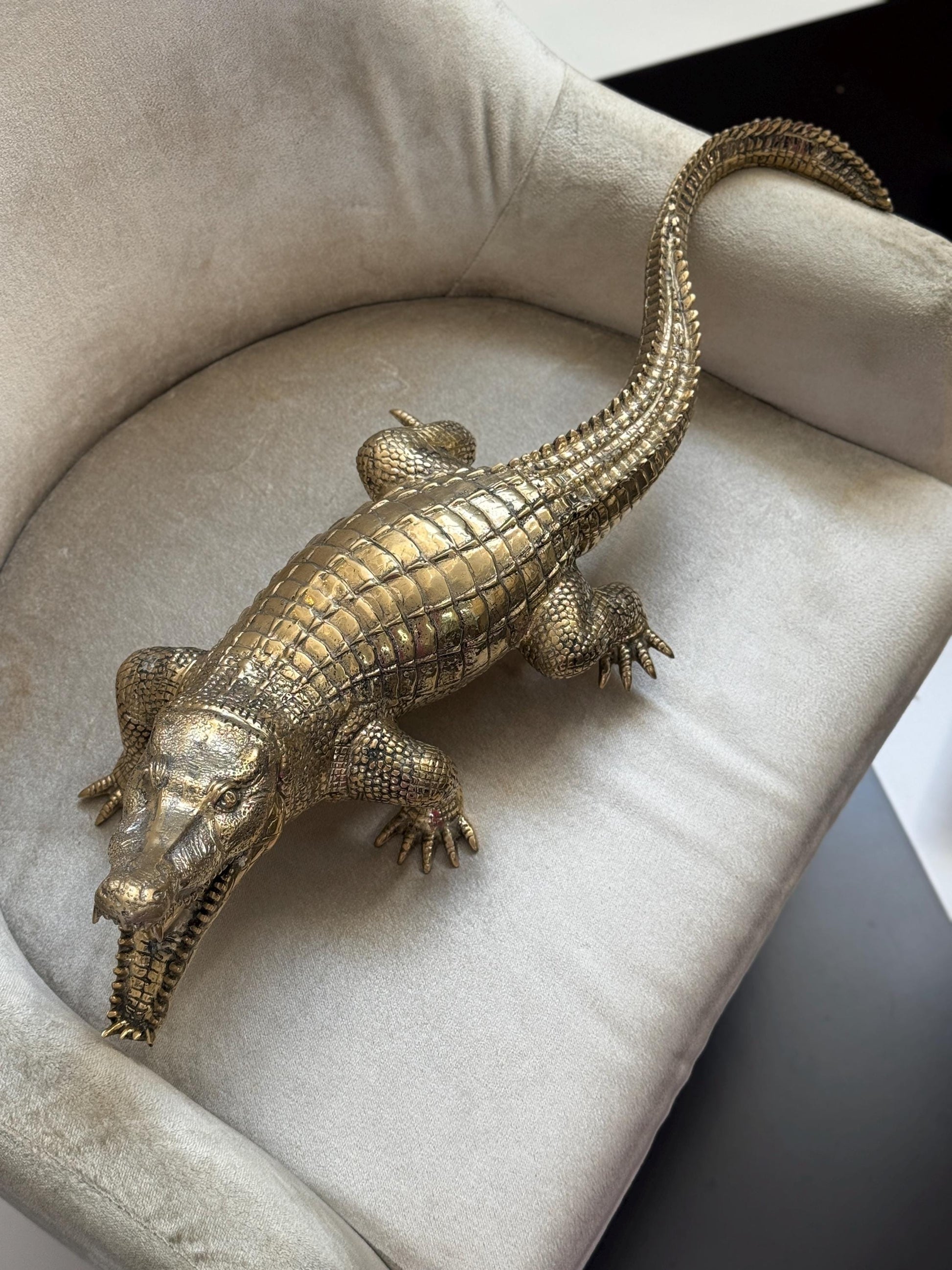 Gold Brass Crocodile Statue