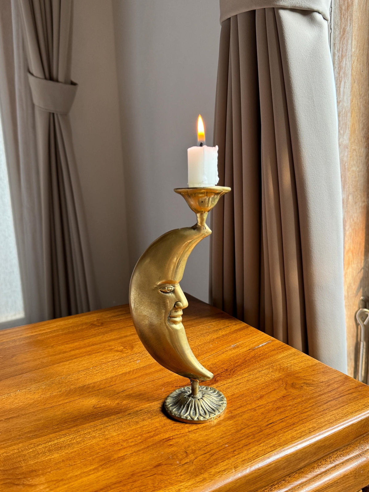 Brass Crescent Moon Candleholder | Celestial Vintage Decor