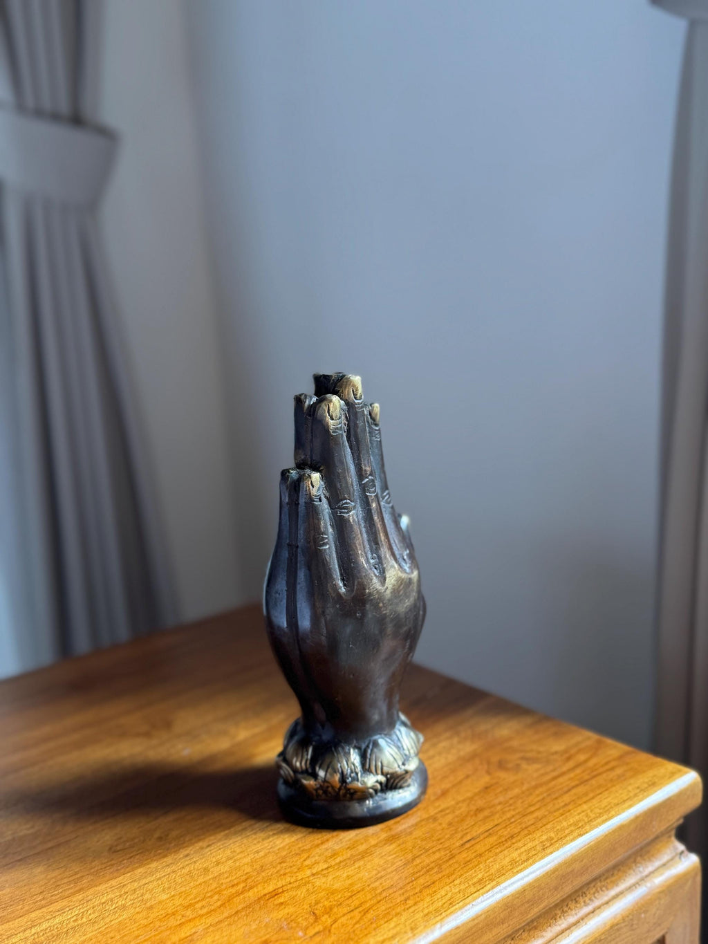 Black Brass Hand Incense Holder with Lotus Base