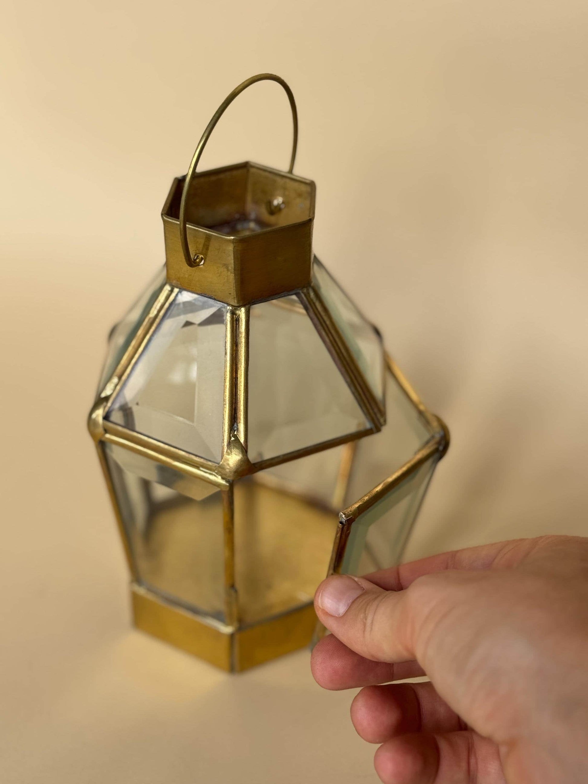 Hexagonal Brass & Glass Lantern