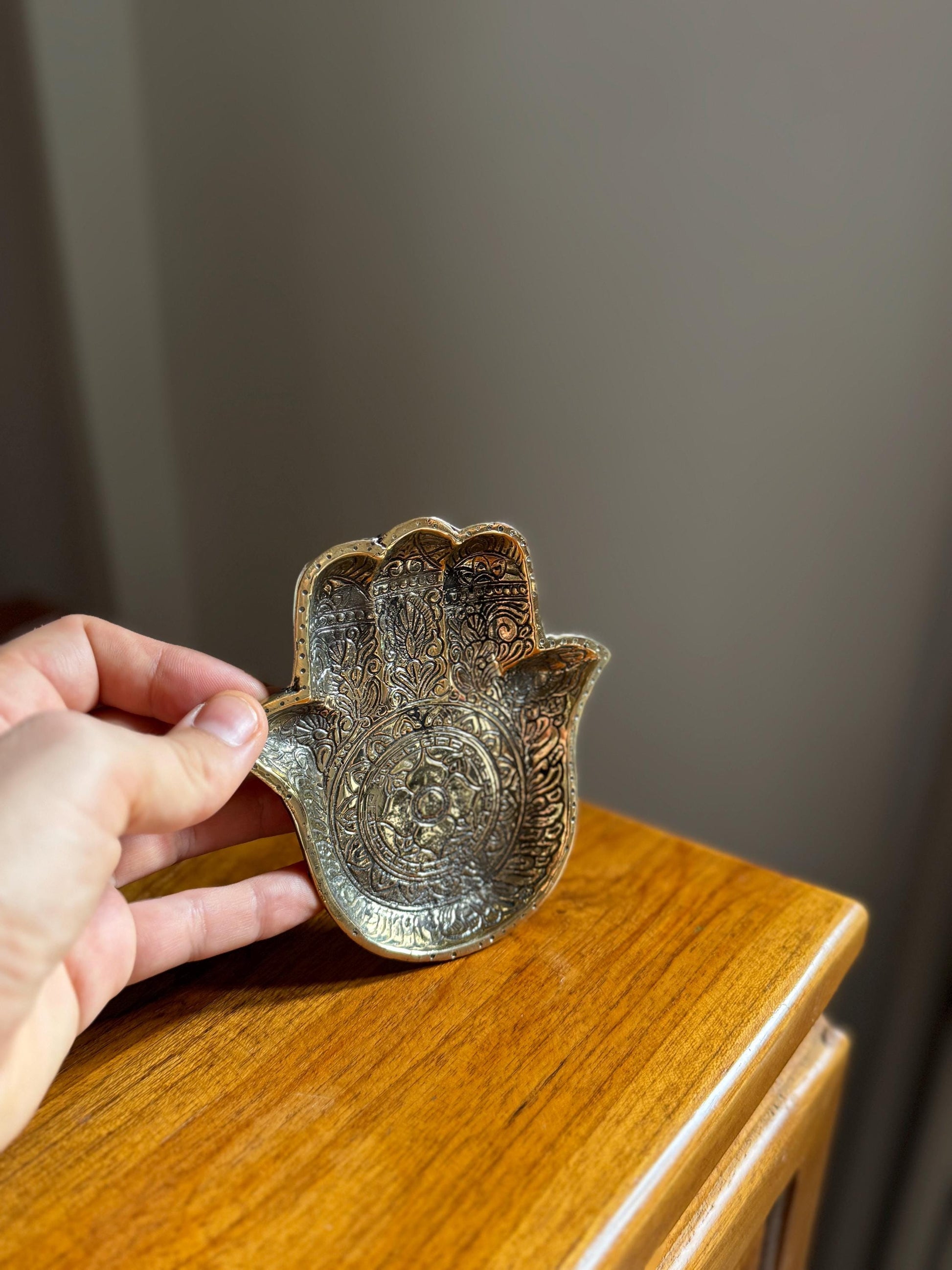 Brass Hamsa Hand & Lotus Incense Holder