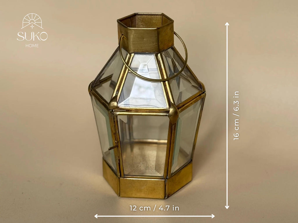 Hexagonal Brass & Glass Lantern