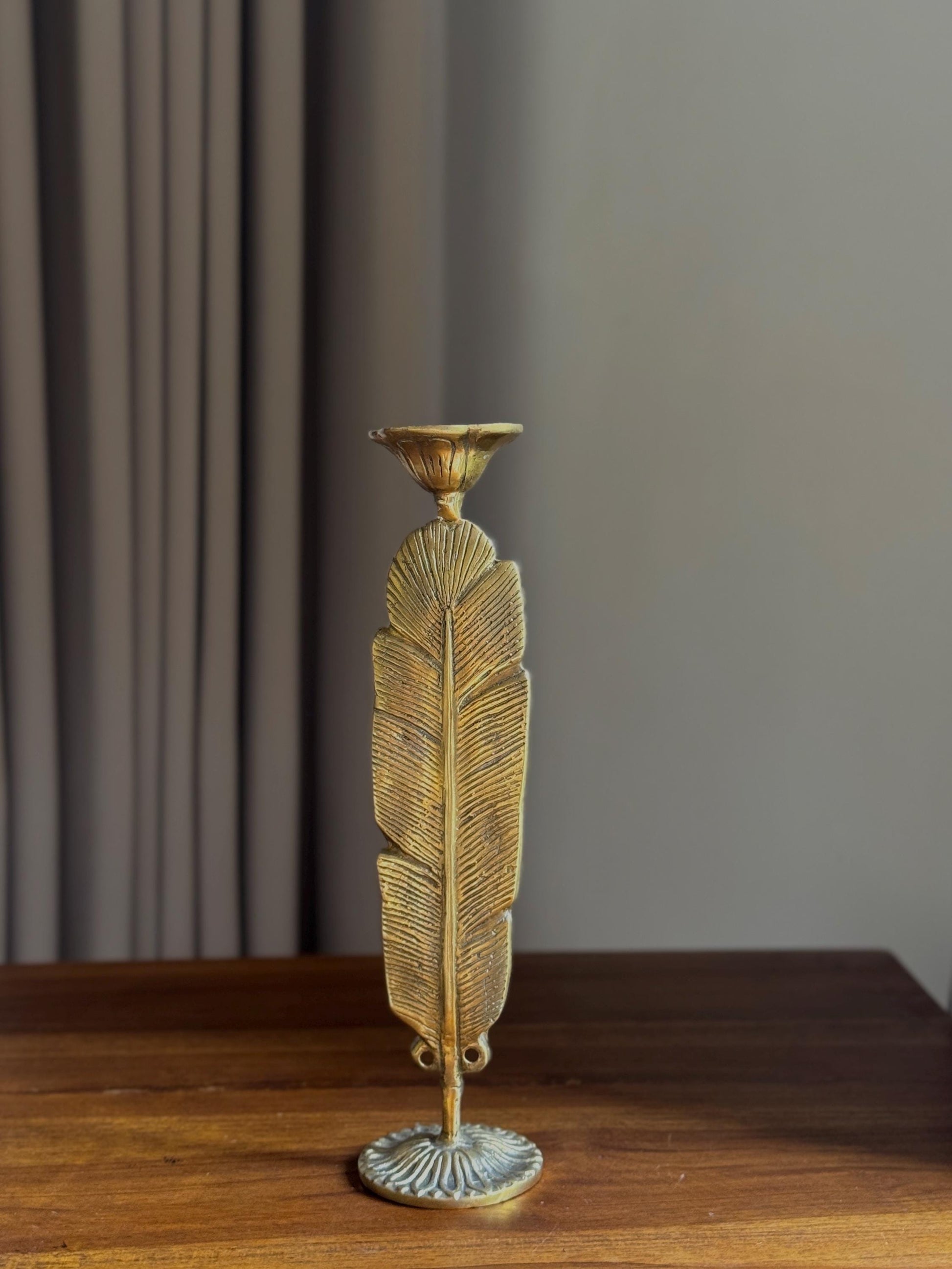 Elegant Brass Feather Candleholder