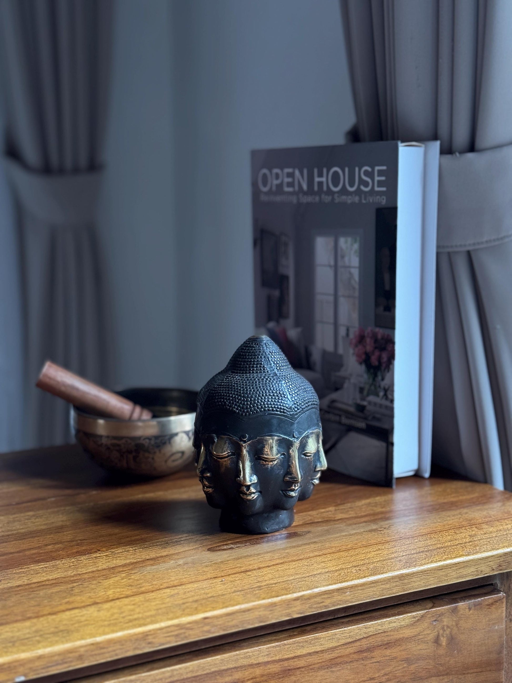 Antique Bronze Buddha Head Statue