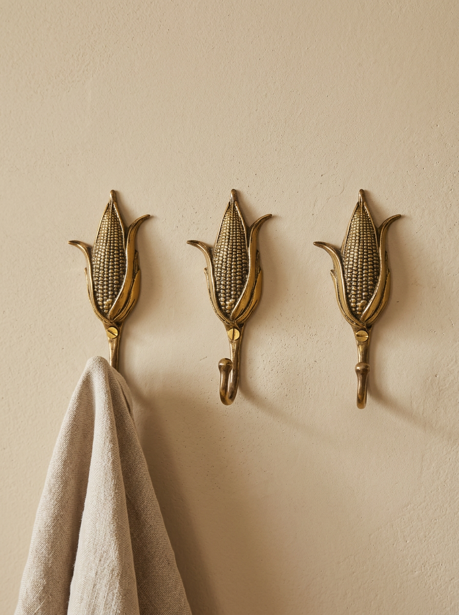 Vintage Brass Corn Wall Hook "Maize"